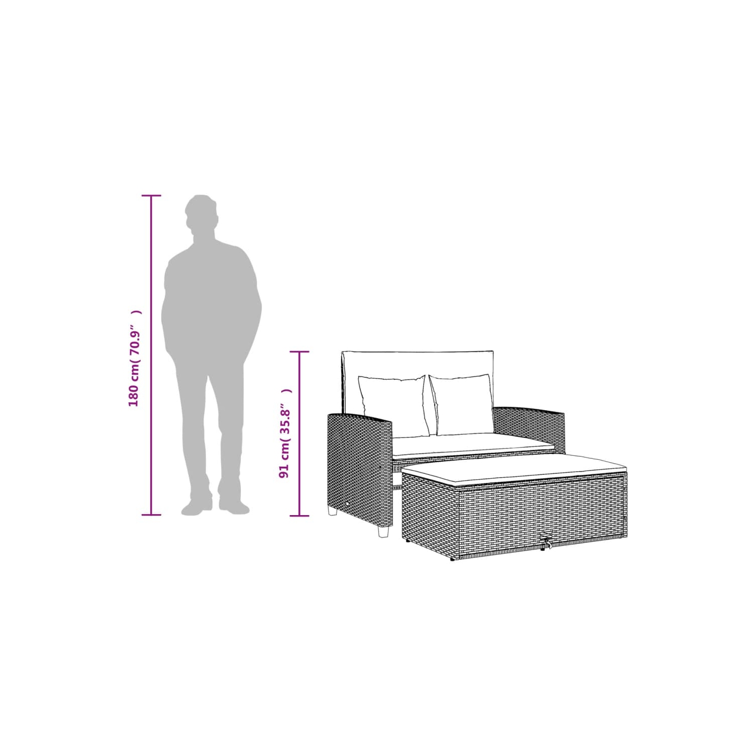 vidaXL Garden Sofa with Cushions 2-Seater Beige Poly Rattan