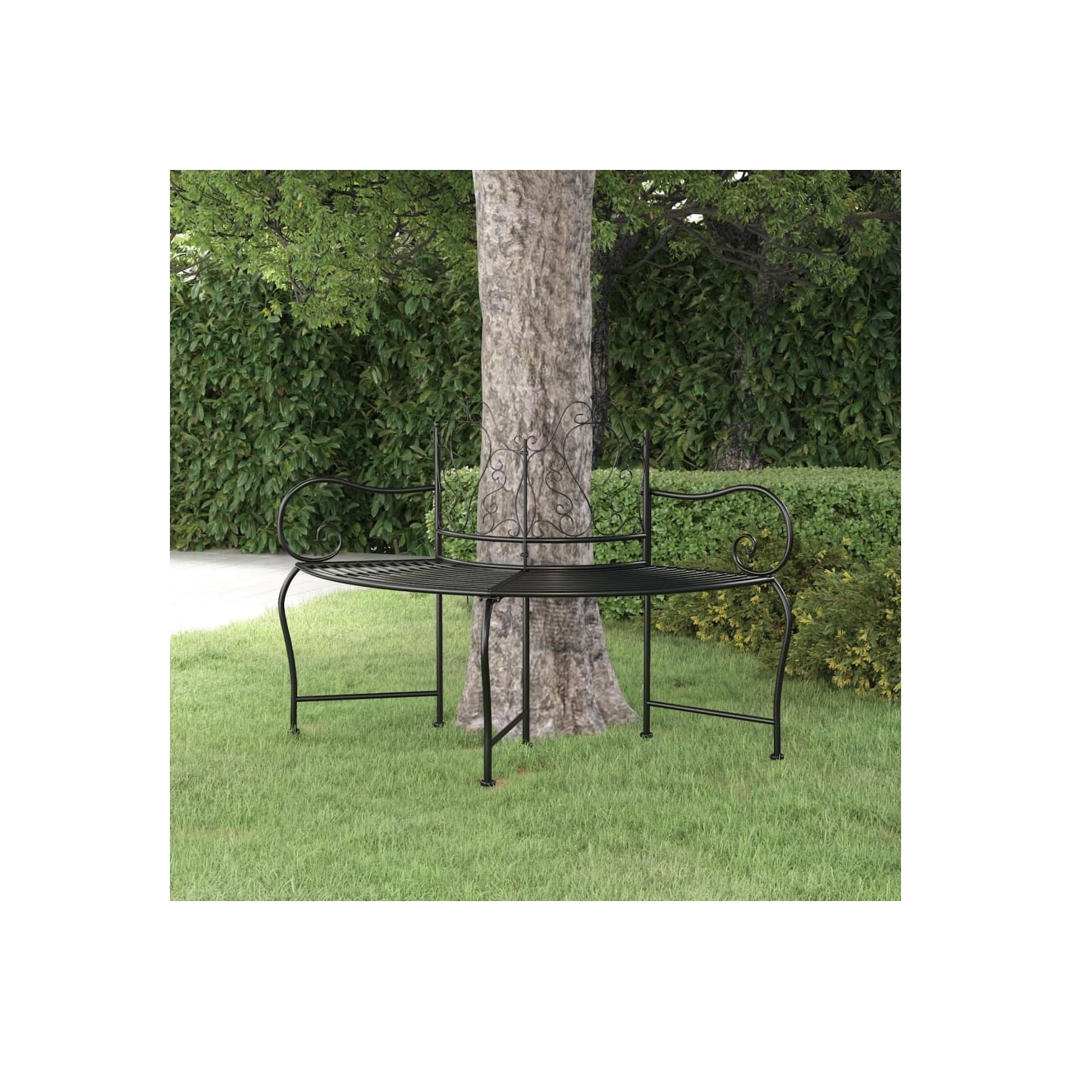 Banc d'arbre vidaXL en acier noir 150&nbsp;cm