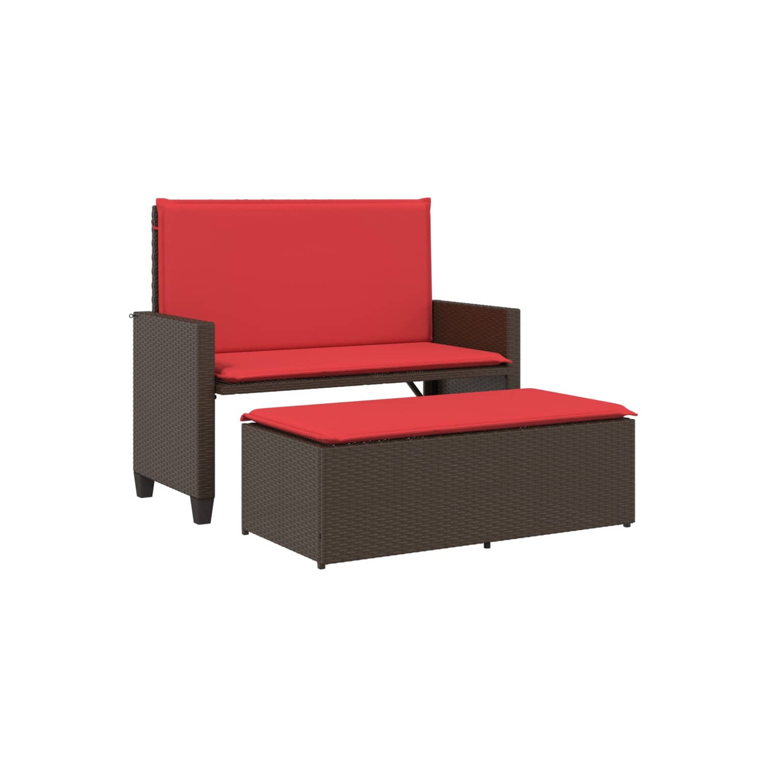 vidaXL Garden Bench with Cushions and Footstool Brown Poly Rattan