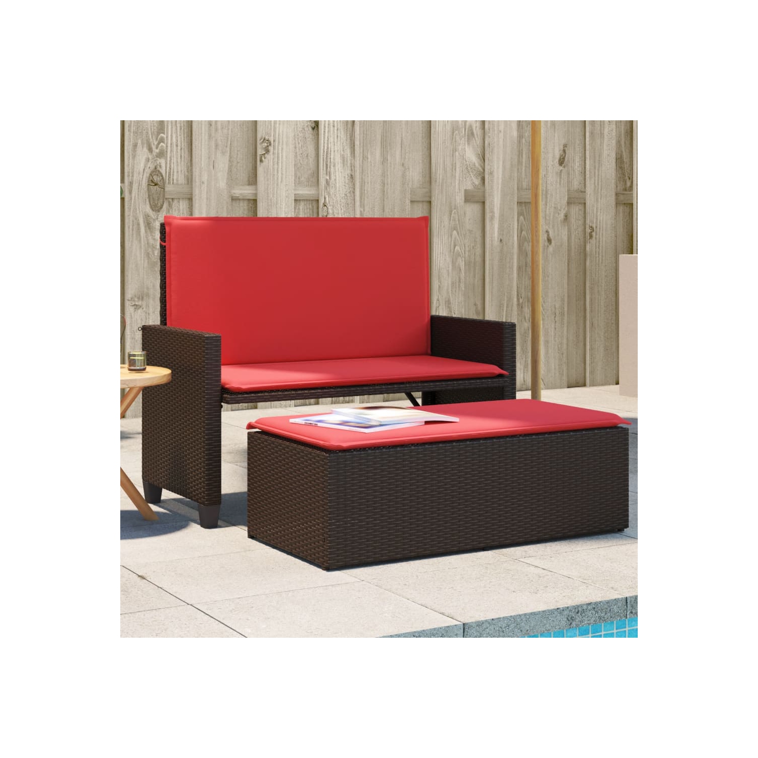 vidaXL Garden Bench with Cushions and Footstool Brown Poly Rattan