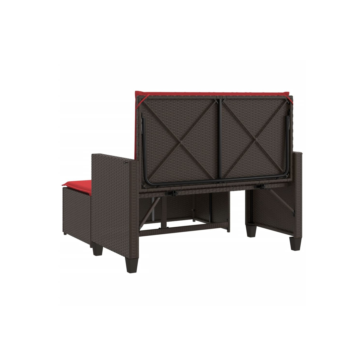 vidaXL Garden Bench with Cushions and Footstool Brown Poly Rattan