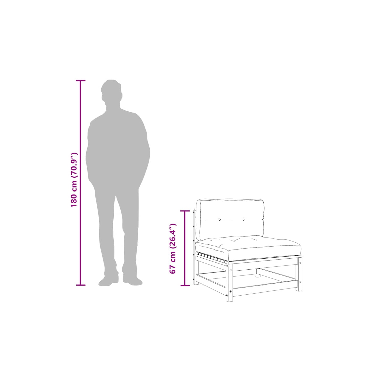 vidaXL Garden Sofa Armless with Cushions Solid Wood Pine