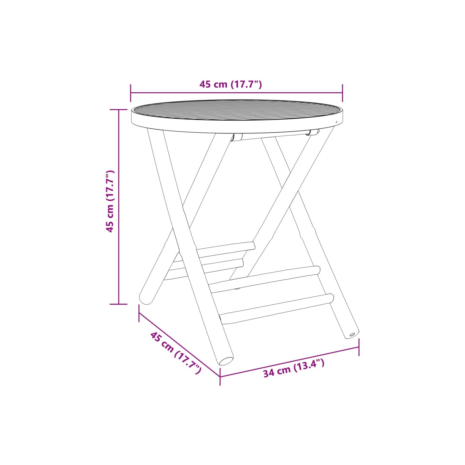 vidaXL Folding Garden Table Ø45x45 cm Bamboo