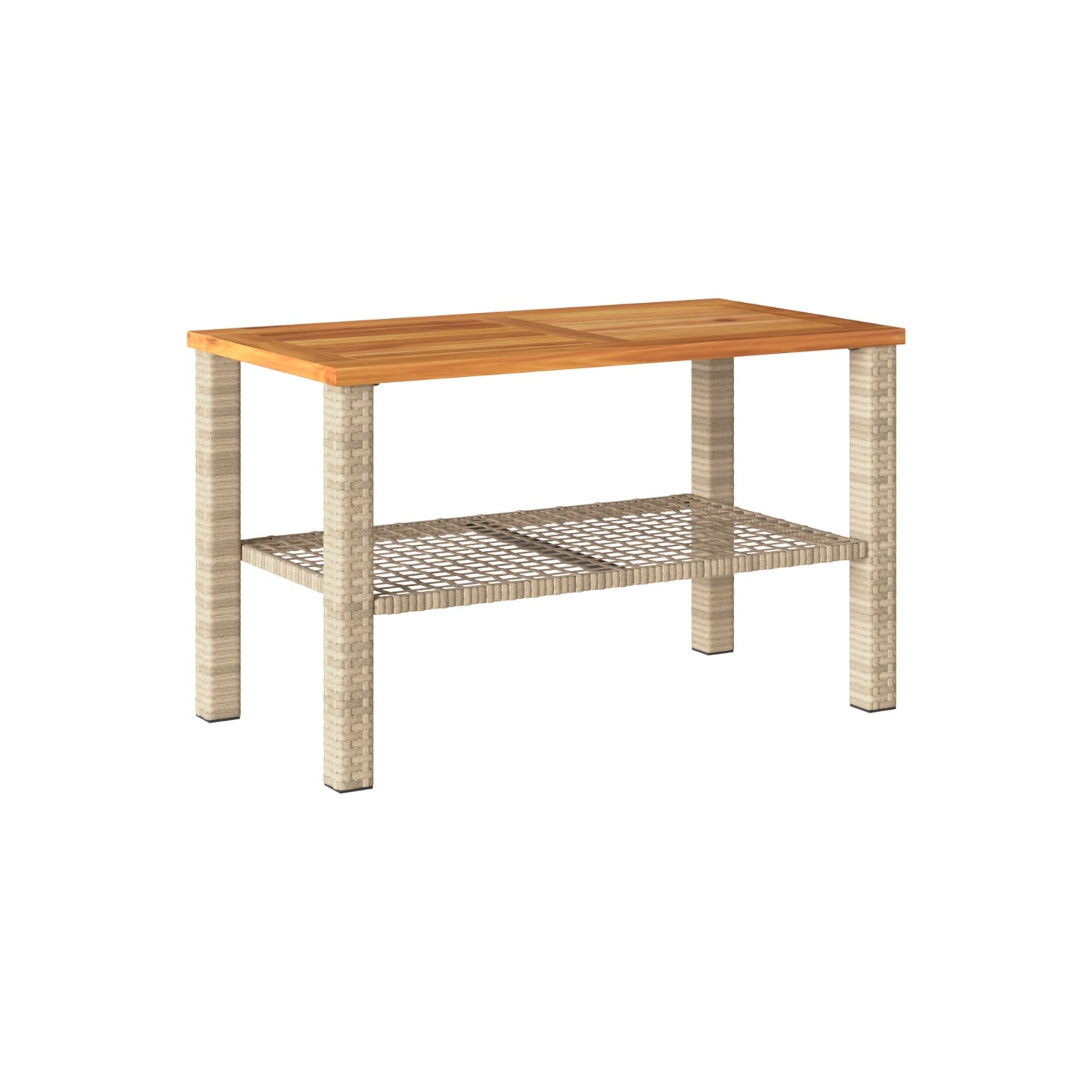 vidaXL Garden Table Beige 70x38x42 cm Poly Rattan Acacia Wood
