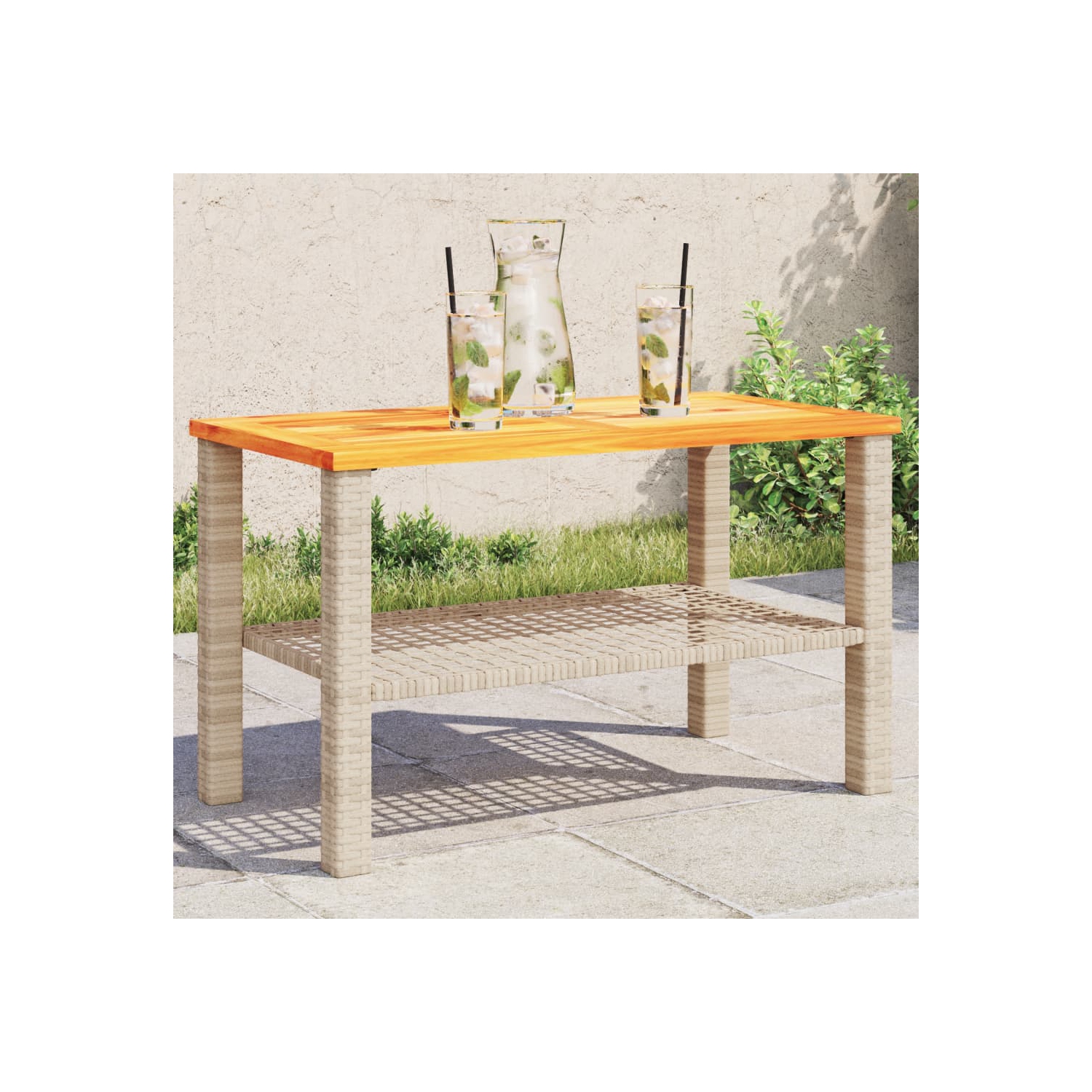 vidaXL Garden Table Beige 70x38x42 cm Poly Rattan Acacia Wood