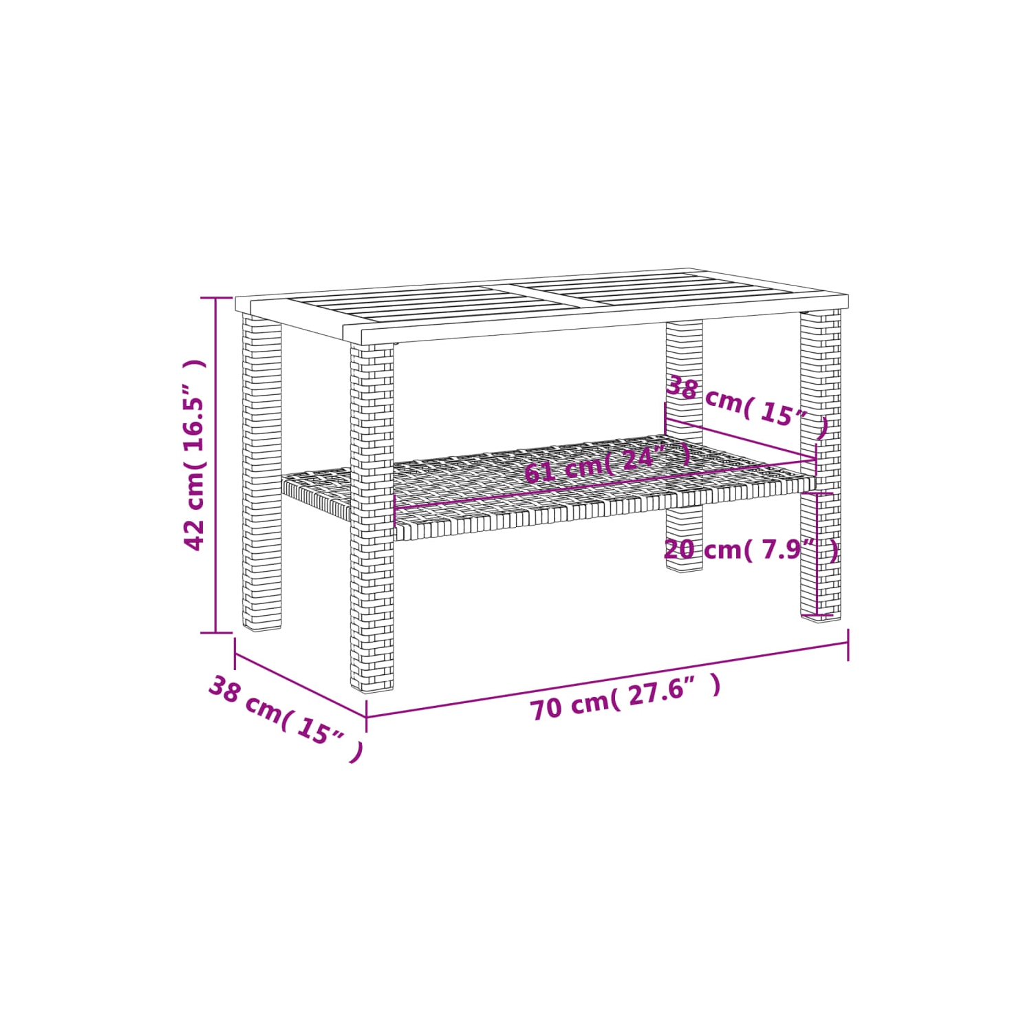 vidaXL Garden Table Beige 70x38x42 cm Poly Rattan Acacia Wood