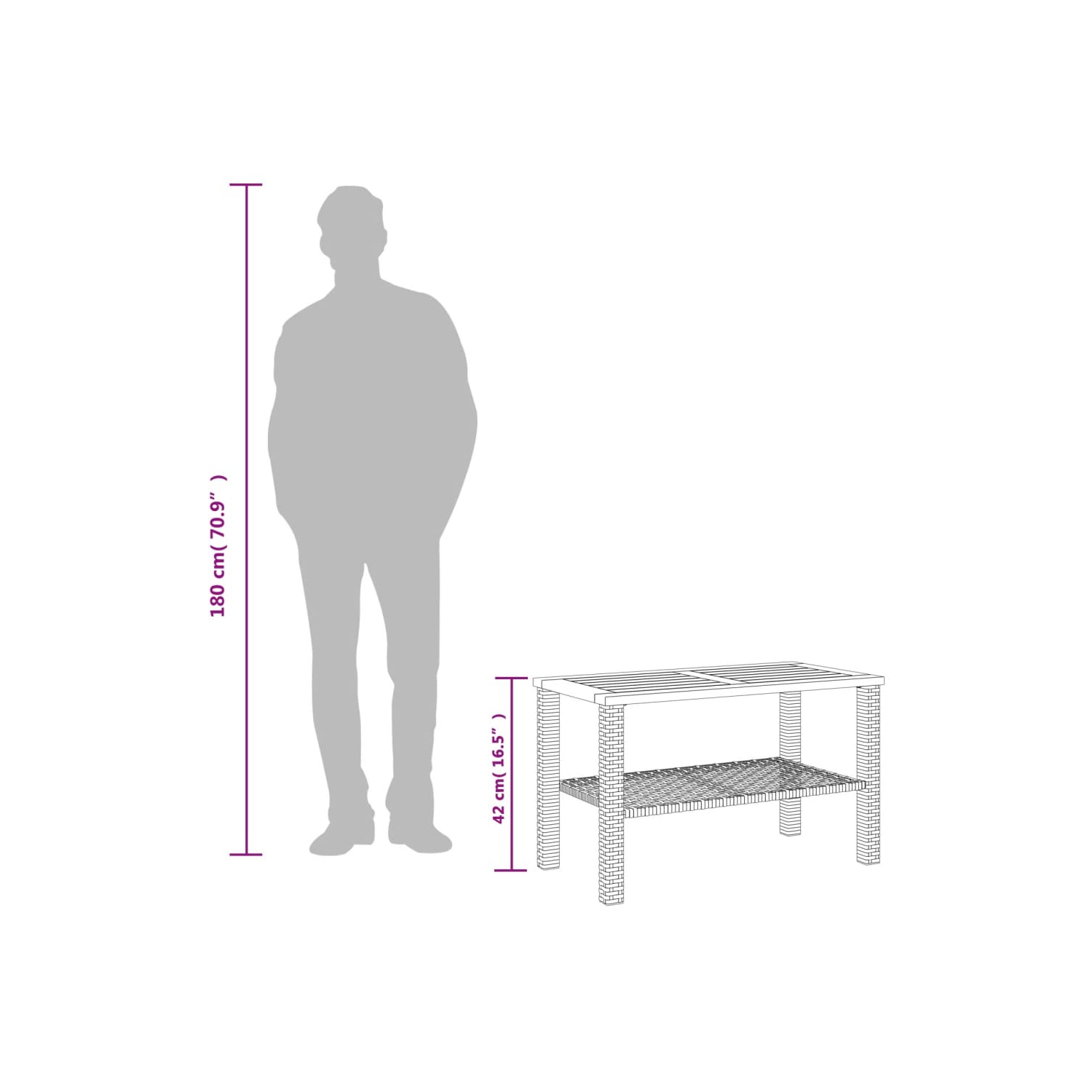 vidaXL Garden Table Beige 70x38x42 cm Poly Rattan Acacia Wood