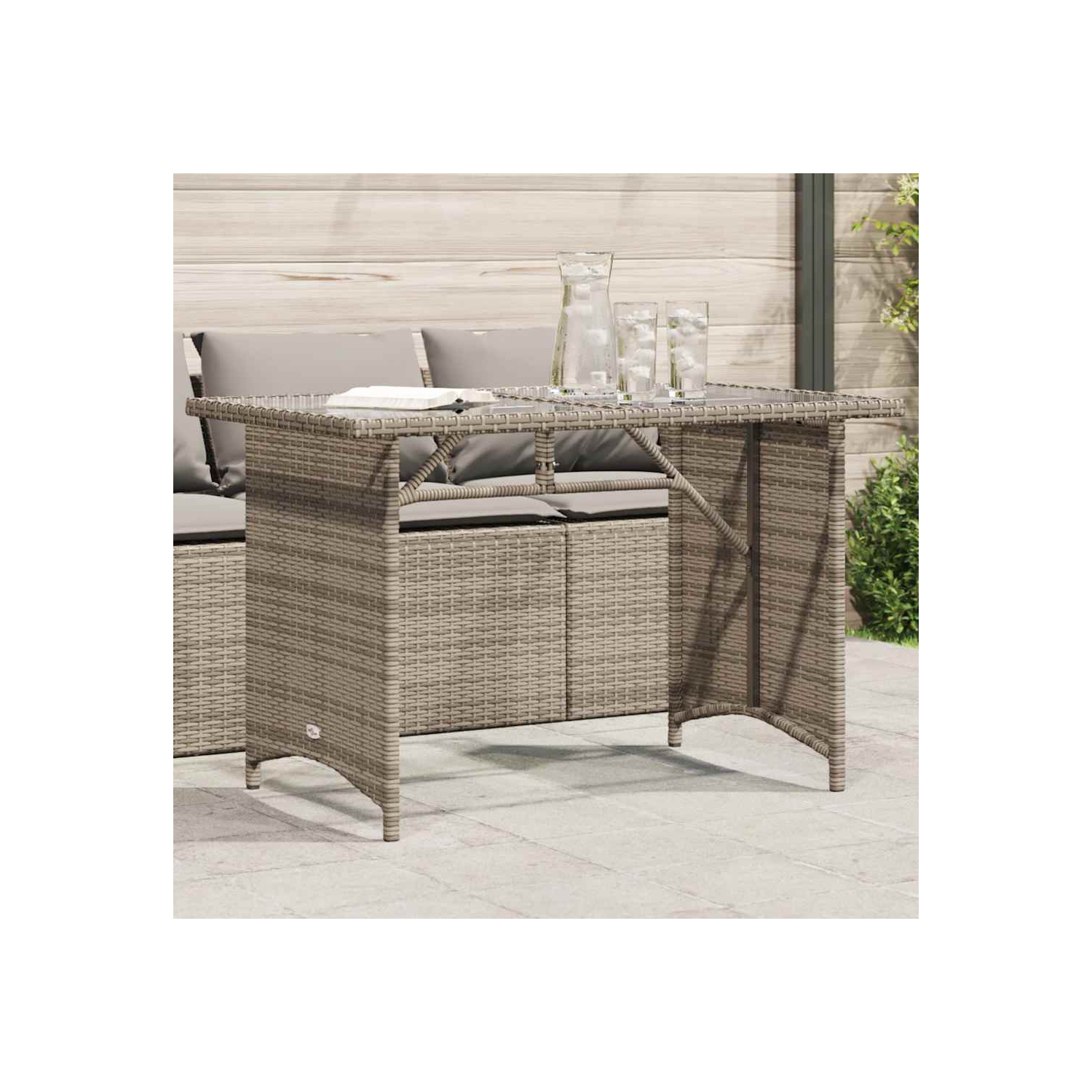 vidaXL Garden Table with Glass Top Grey 110x68x70 cm Poly Rattan