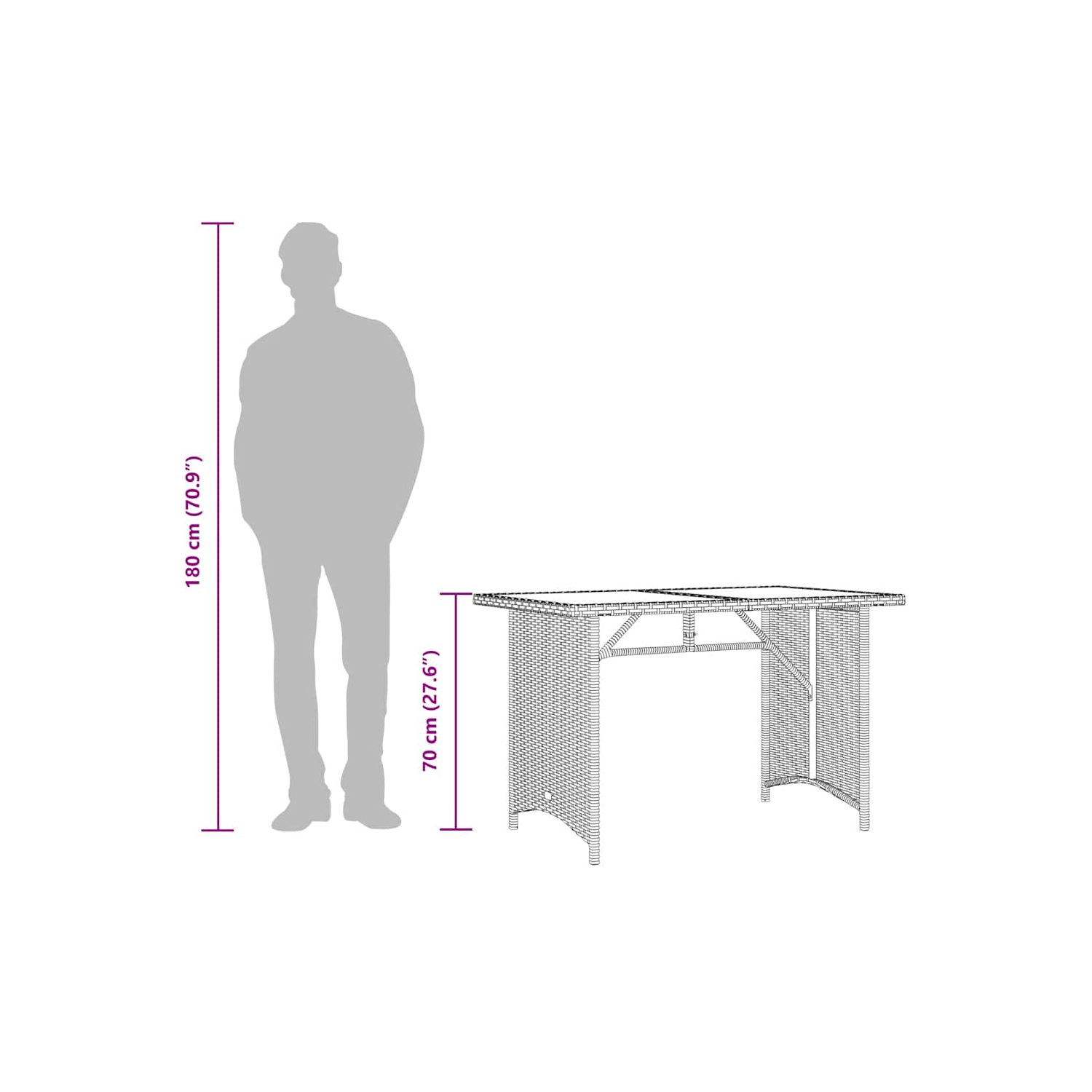 vidaXL Garden Table with Glass Top Grey 110x68x70 cm Poly Rattan
