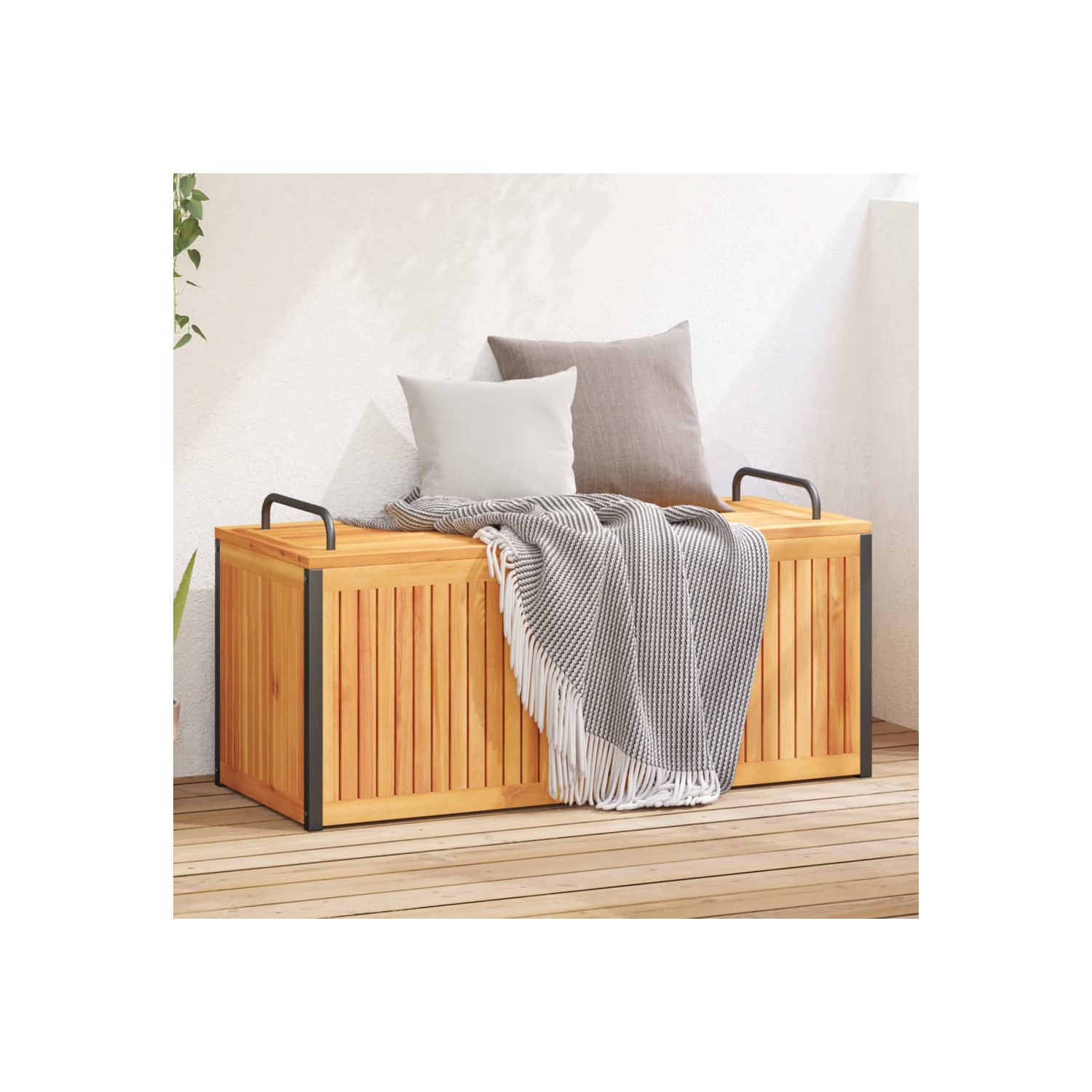 vidaXL Outdoor Cushion Box 110x45x42/53 cm Solid Wood Acacia and Steel