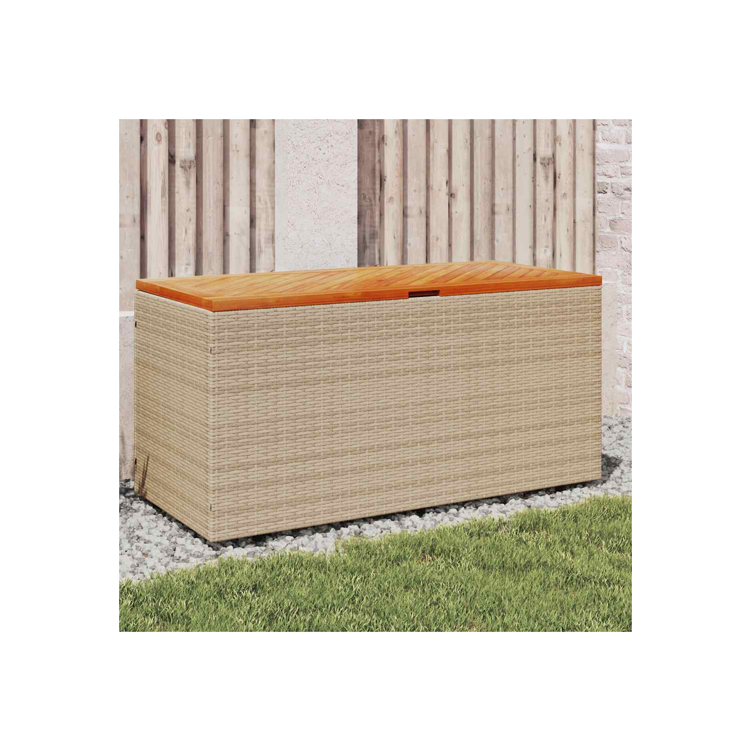 vidaXL Garden Storage Box Beige 110x50x54 cm Poly Rattan Acacia Wood