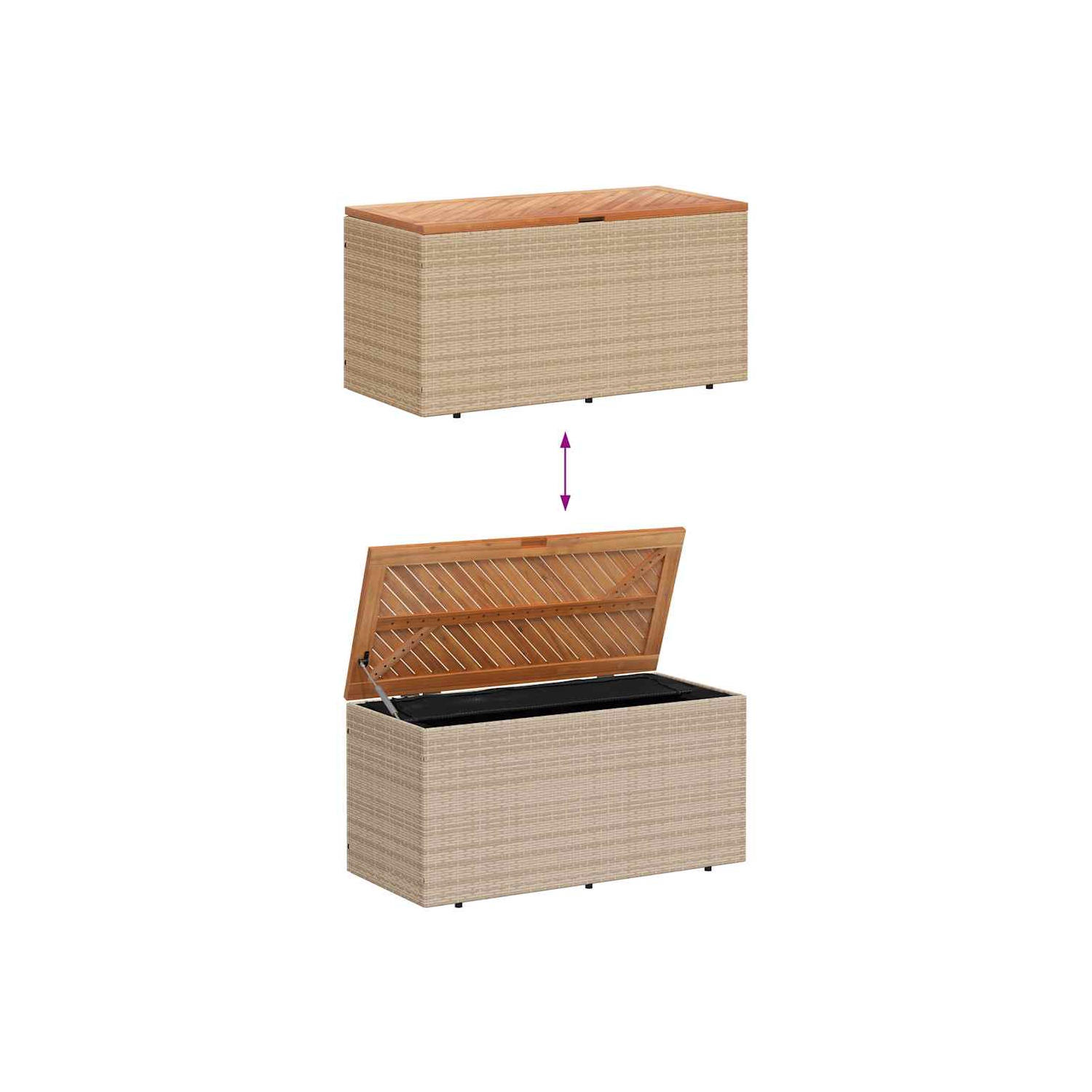 vidaXL Garden Storage Box Beige 110x50x54 cm Poly Rattan Acacia Wood