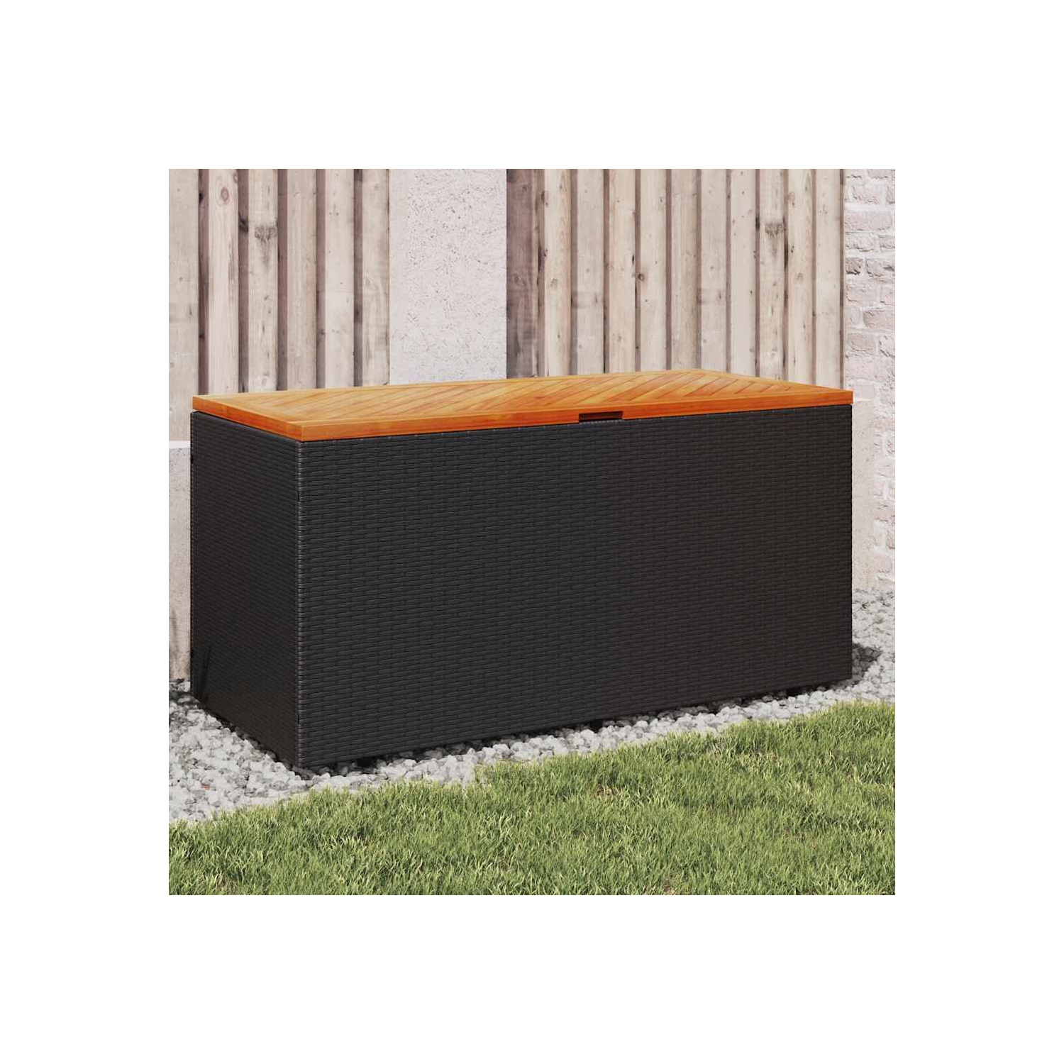 vidaXL Garden Storage Box Black 110x50x54 cm Poly Rattan Acacia Wood