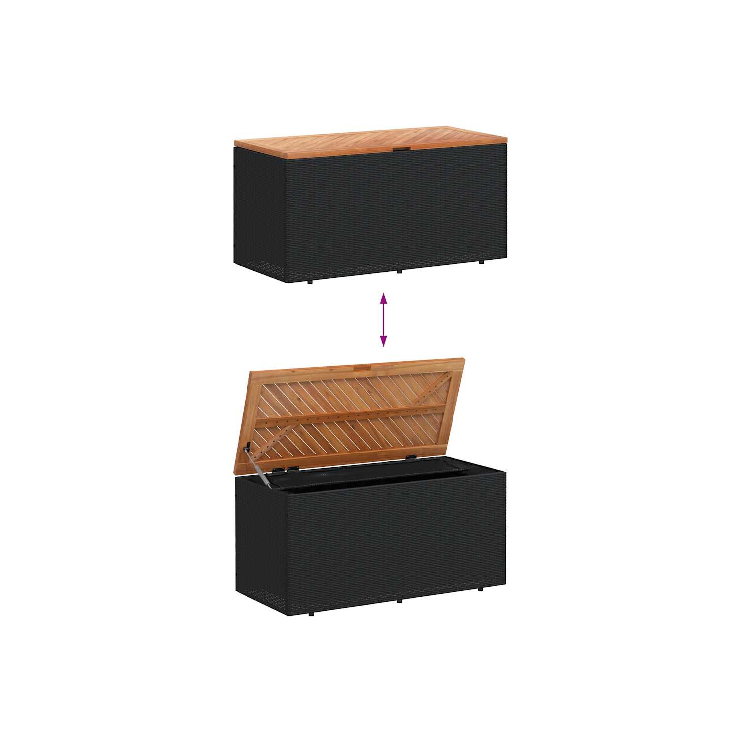 vidaXL Garden Storage Box Black 110x50x54 cm Poly Rattan Acacia Wood