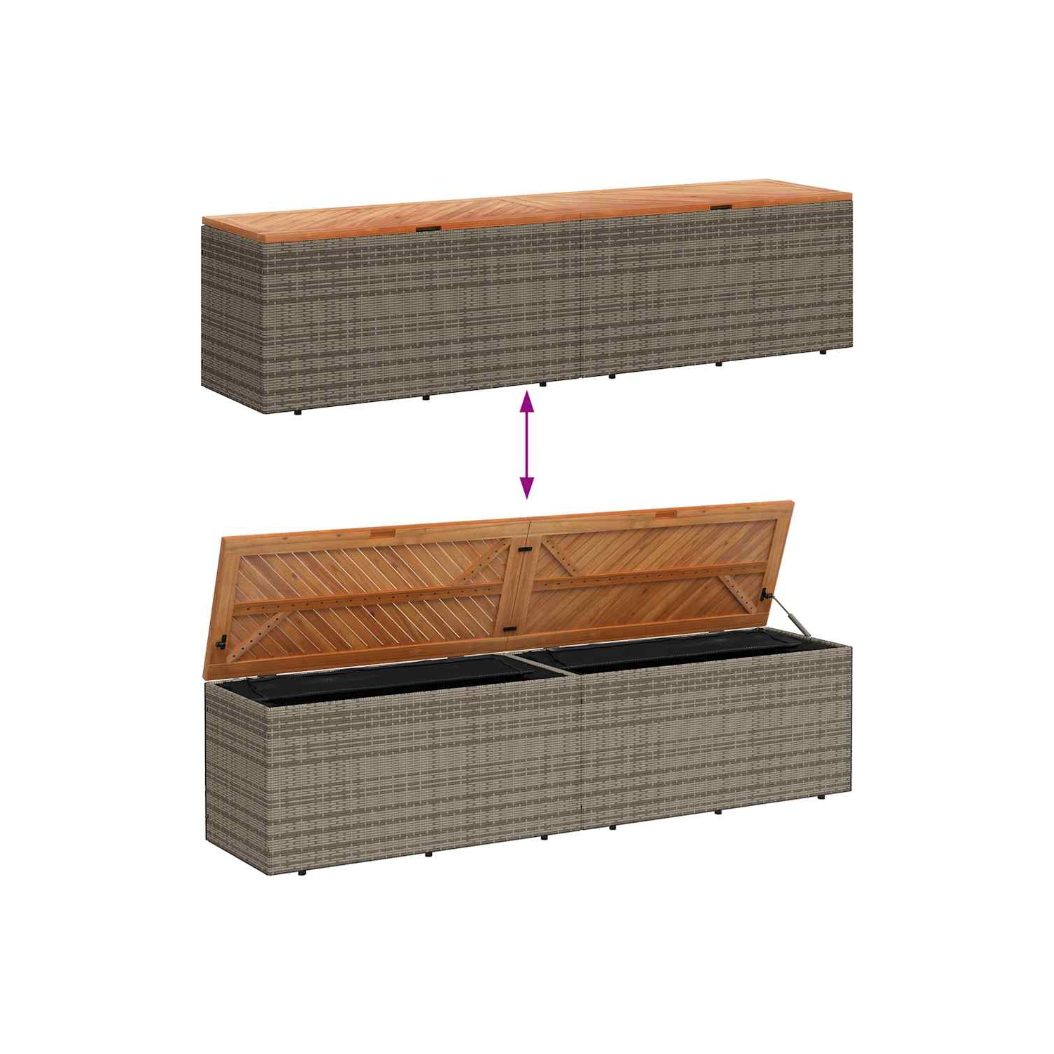 vidaXL Garden Storage Box Grey 220x50x54 cm Poly Rattan Acacia Wood