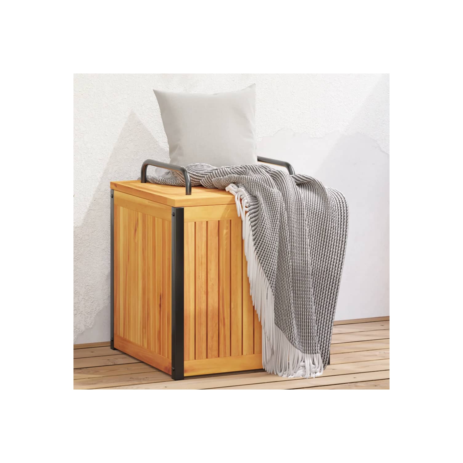vidaXL Outdoor Cushion Box 45x45x45/53 cm Solid Wood Acacia and Steel