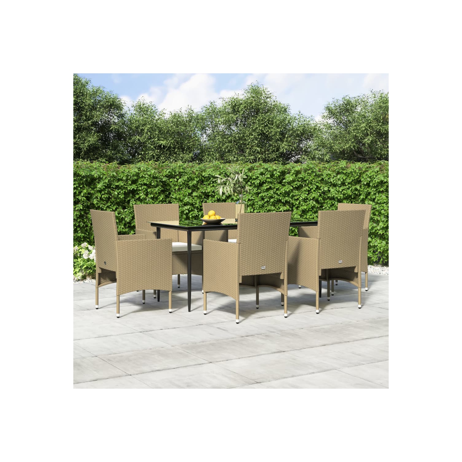 Ensemble de salle à manger 7 pièces vidaXL avec coussins beige et noir