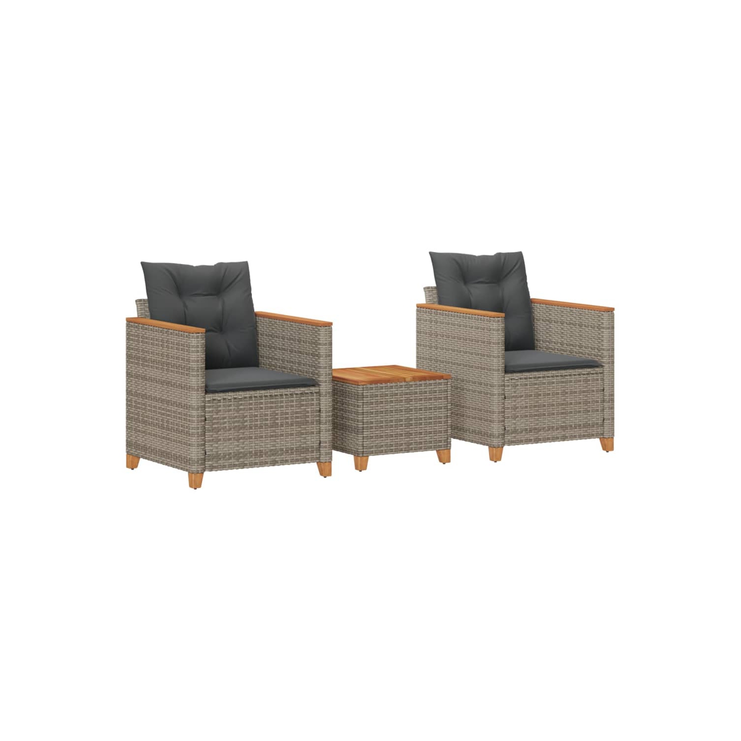 vidaXL 3 Piece Bistro Set with Cushions Grey Poly Rattan Acacia Wood