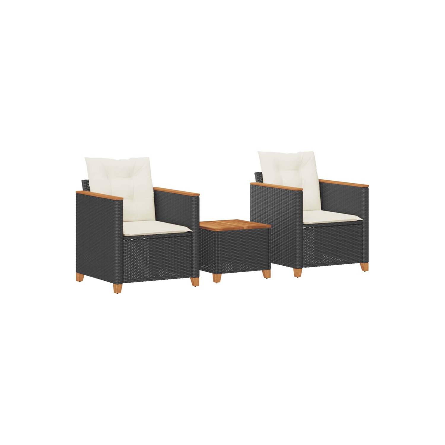 vidaXL 3 Piece Bistro Set with Cushions Black Poly Rattan Acacia Wood