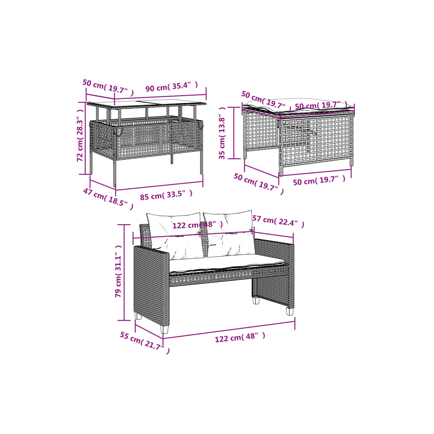 vidaXL 4 Piece Garden Sofa Set with Cushions Brown Poly Rattan Glass