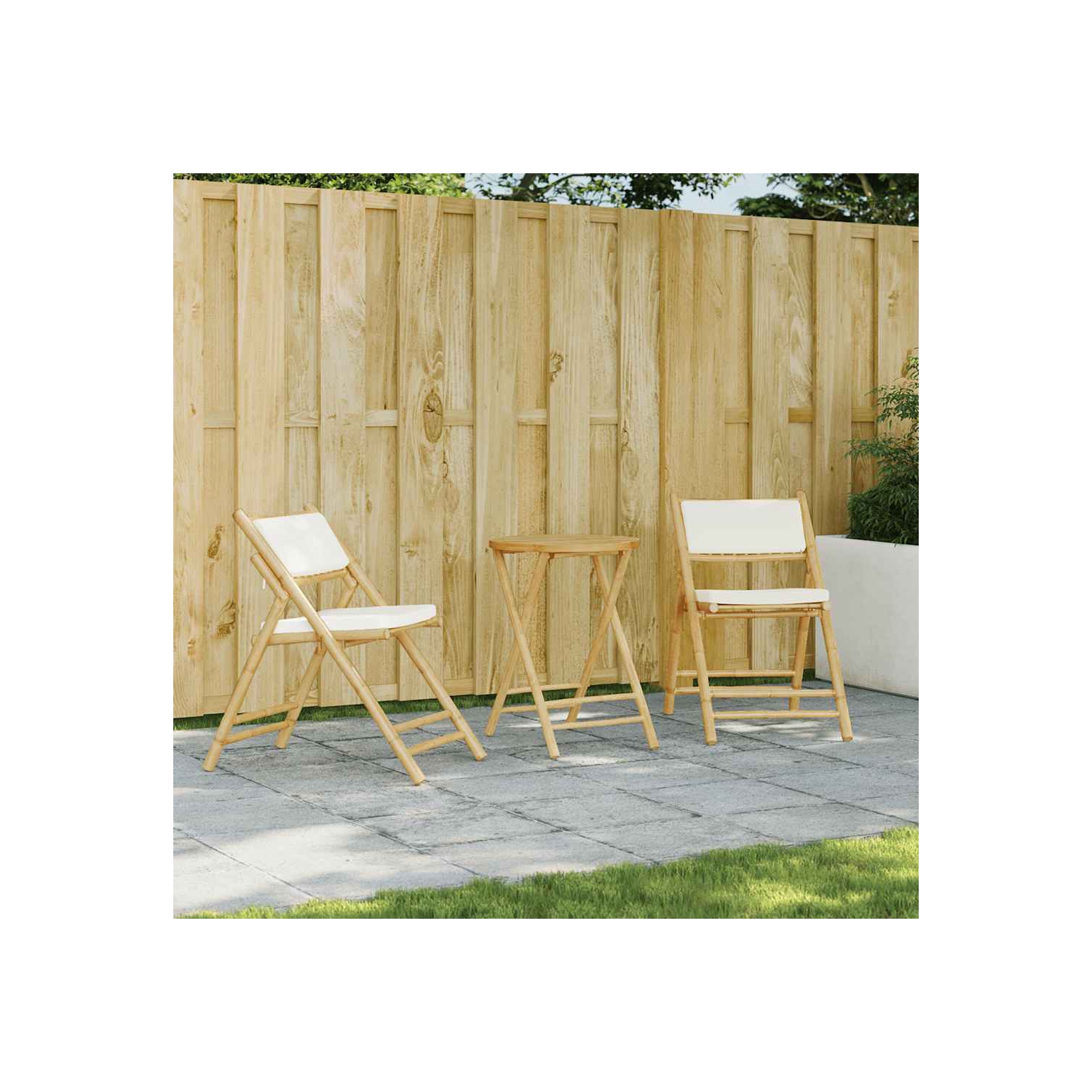 vidaXL Folding Bistro Chairs 2 pcs with Cushions Bamboo