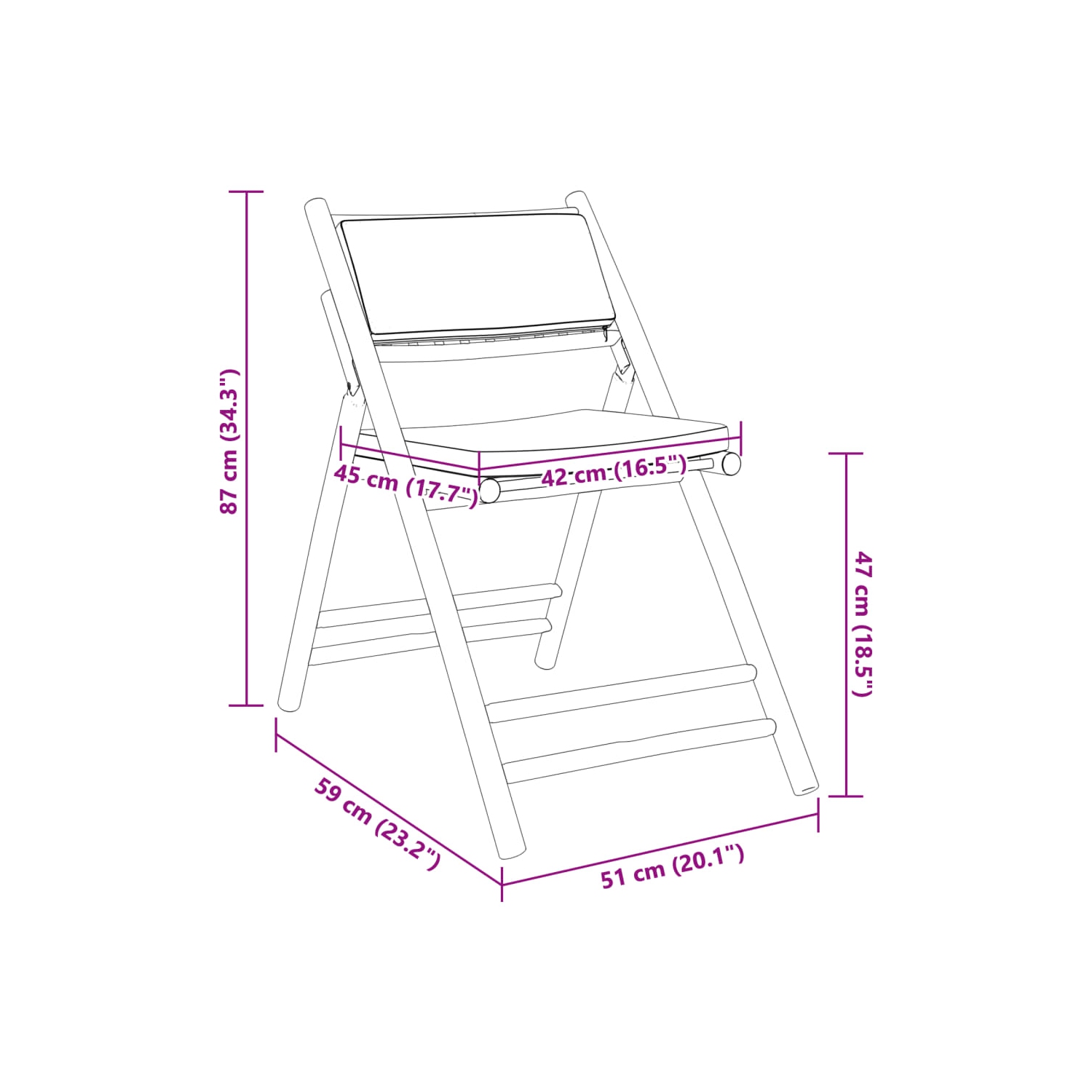 vidaXL Folding Bistro Chairs 2 pcs with Cushions Bamboo