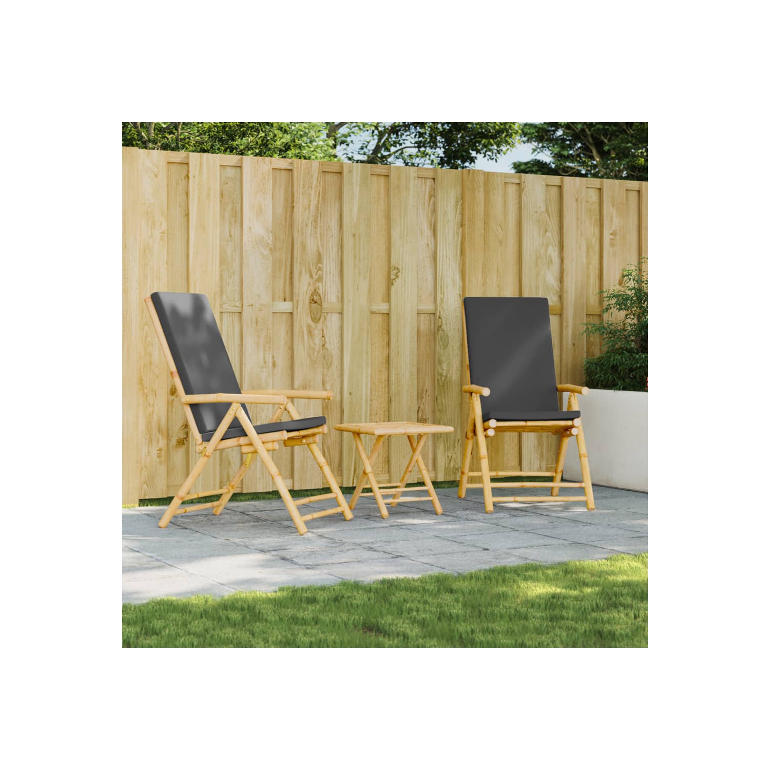 vidaXL Folding Garden Reclining Chairs 2 pcs with Cushions Bamboo