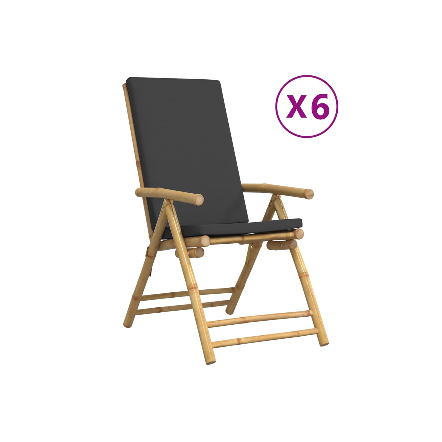 VidaXL – 6 fauteuils inclinables pliants avec coussins gris foncé en bambou