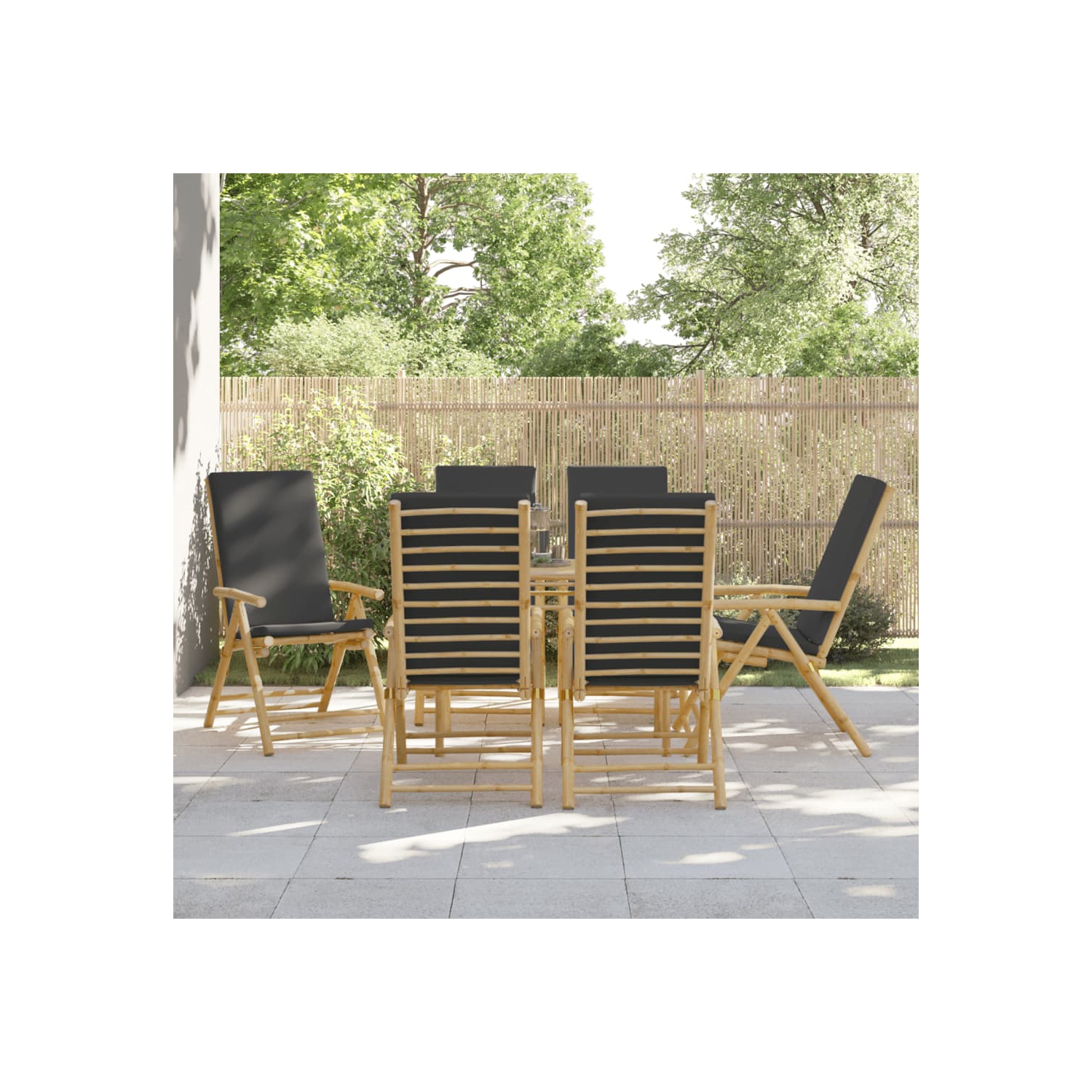 VidaXL – 6 fauteuils inclinables pliants avec coussins gris foncé en bambou