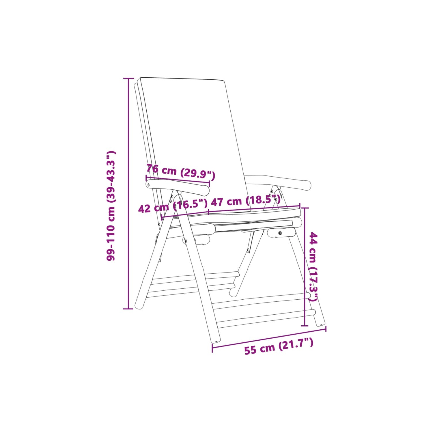 VidaXL – 6 fauteuils inclinables pliants avec coussins gris foncé en bambou