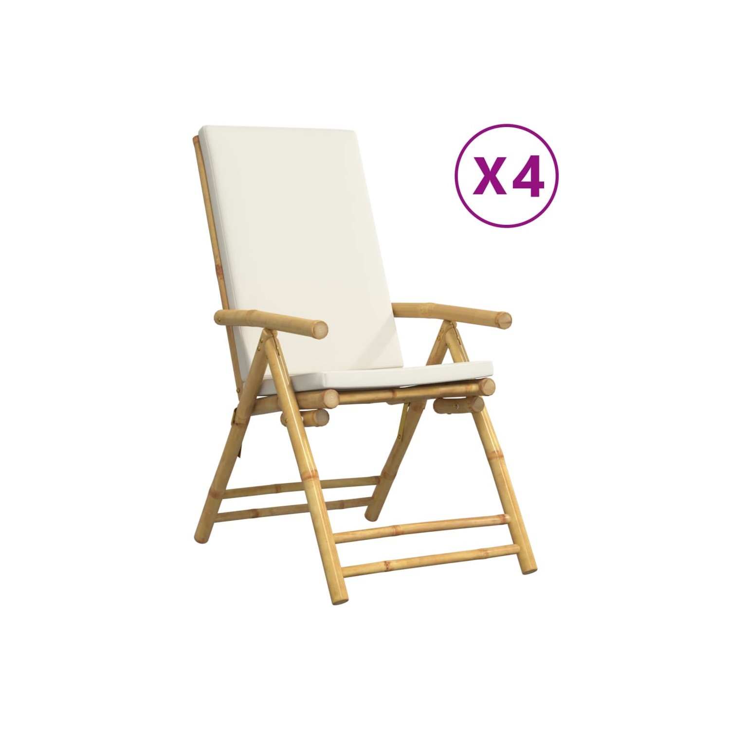 vidaXL 4 Piece Folding Reclining Chairs with Cream White Cushions Bamboo