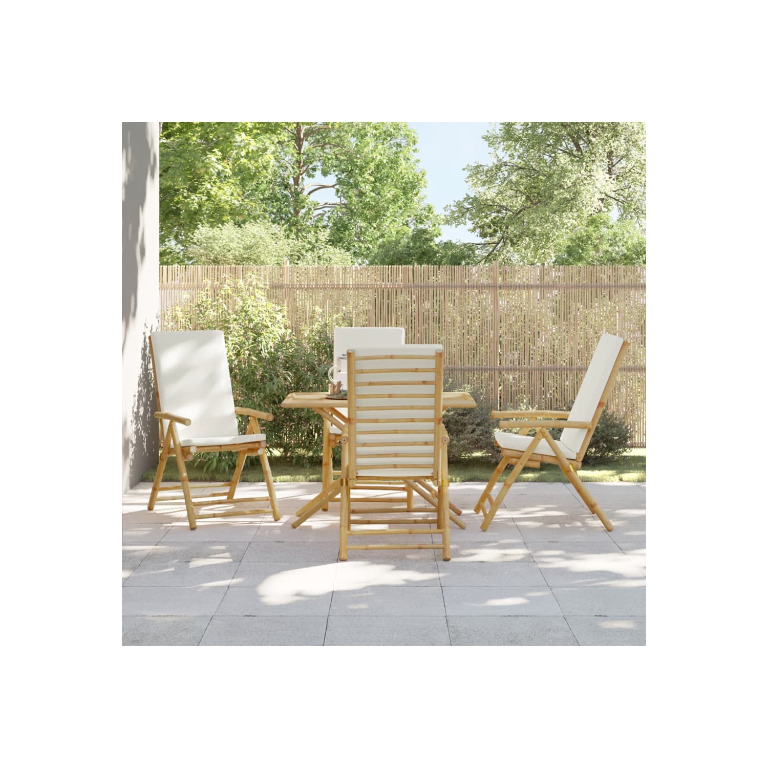 vidaXL 4 Piece Folding Reclining Chairs with Cream White Cushions Bamboo