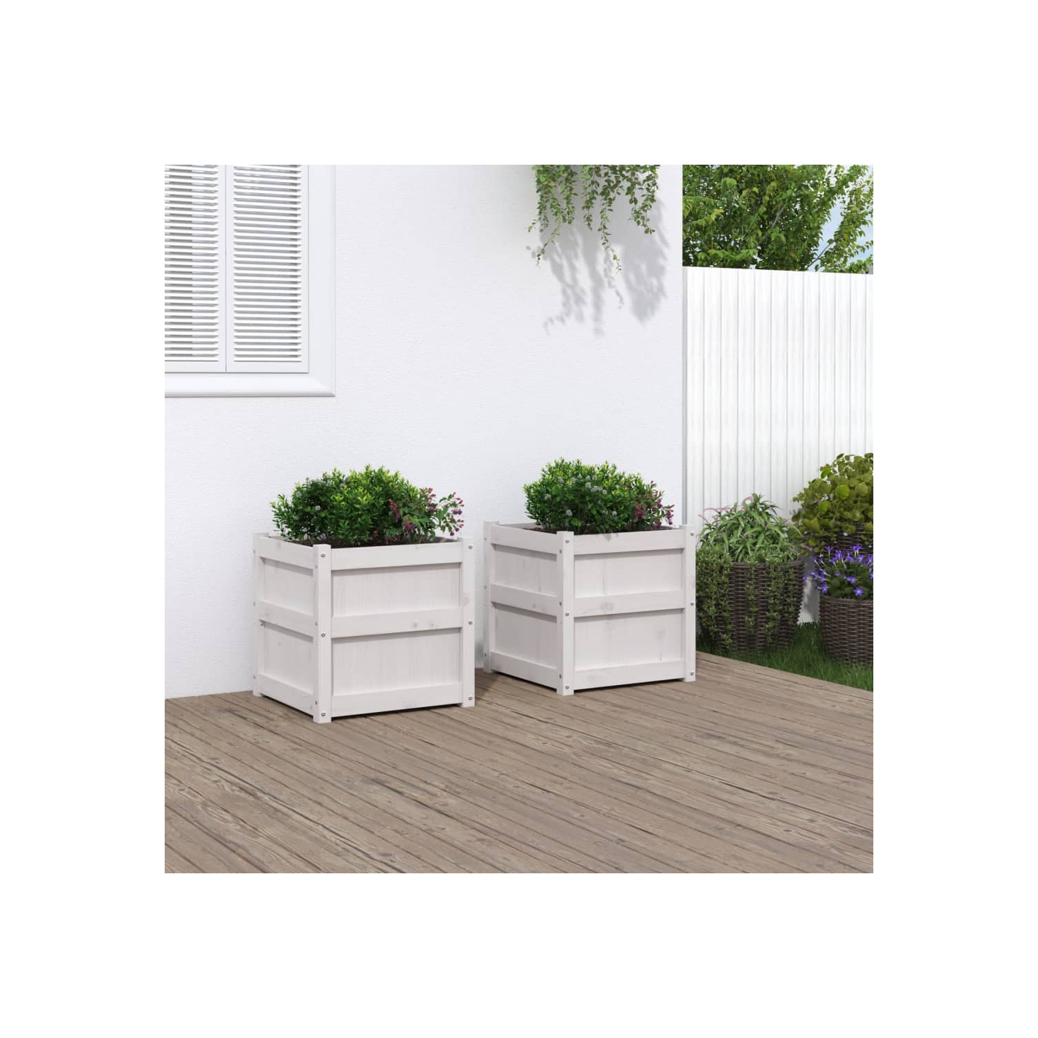vidaXL Garden Planters 2 pcs White Solid Wood Pine