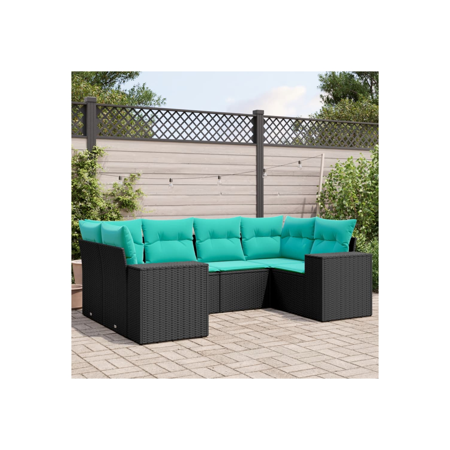 vidaXL 6 Piece Garden Sofa Set with Cushions Black Poly Rattan