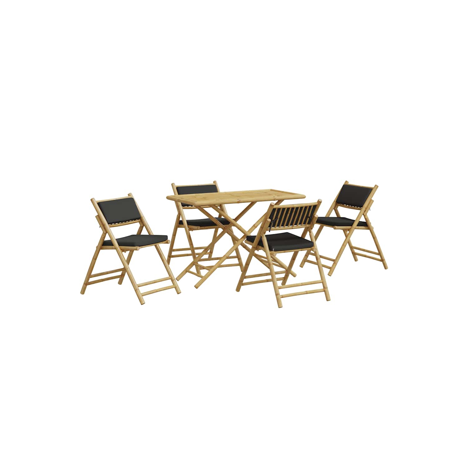 vidaXL 5 Piece Folding Bistro set with Dark Grey Cushions Bamboo