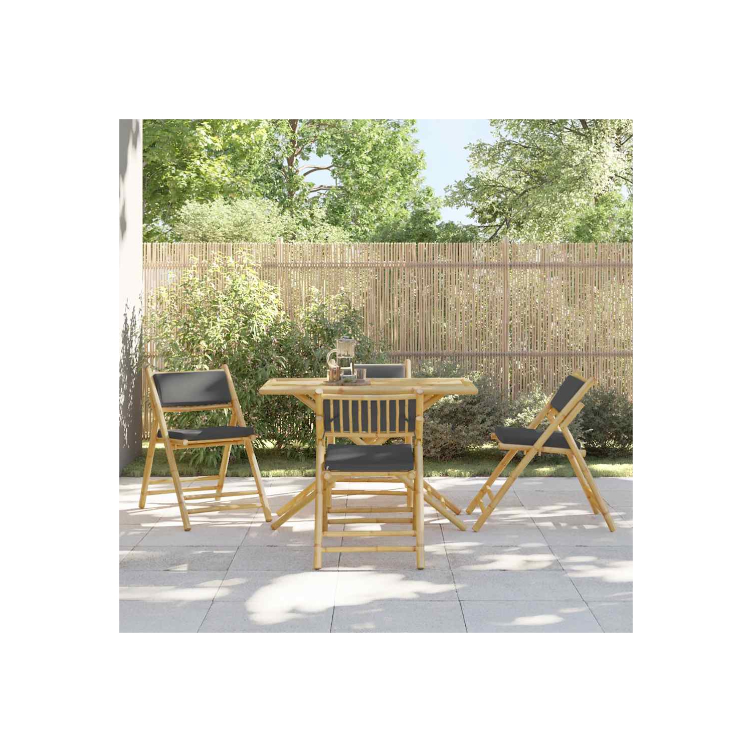 vidaXL 5 Piece Folding Bistro set with Dark Grey Cushions Bamboo