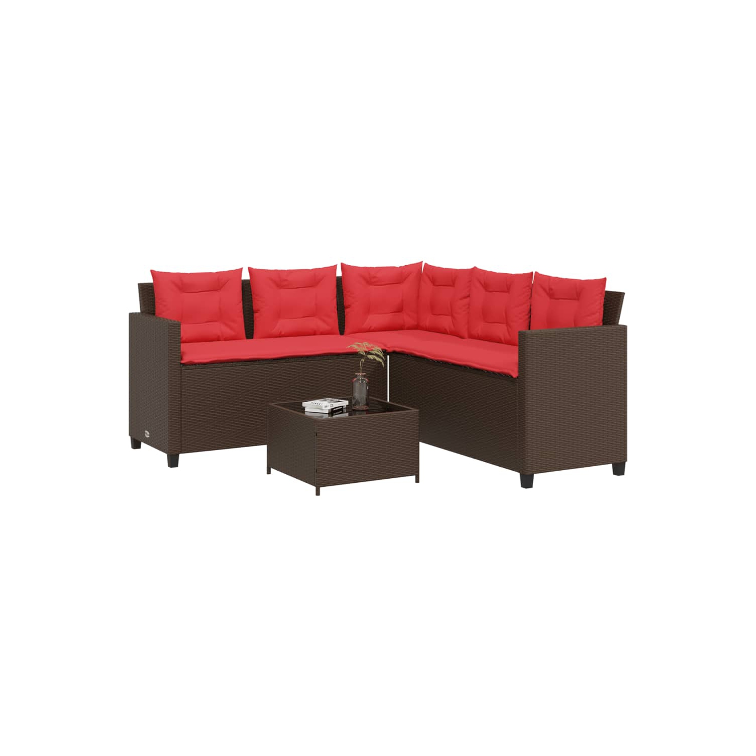 Divan de jardin vidaXL avec table et coussins en L brun poly rotin