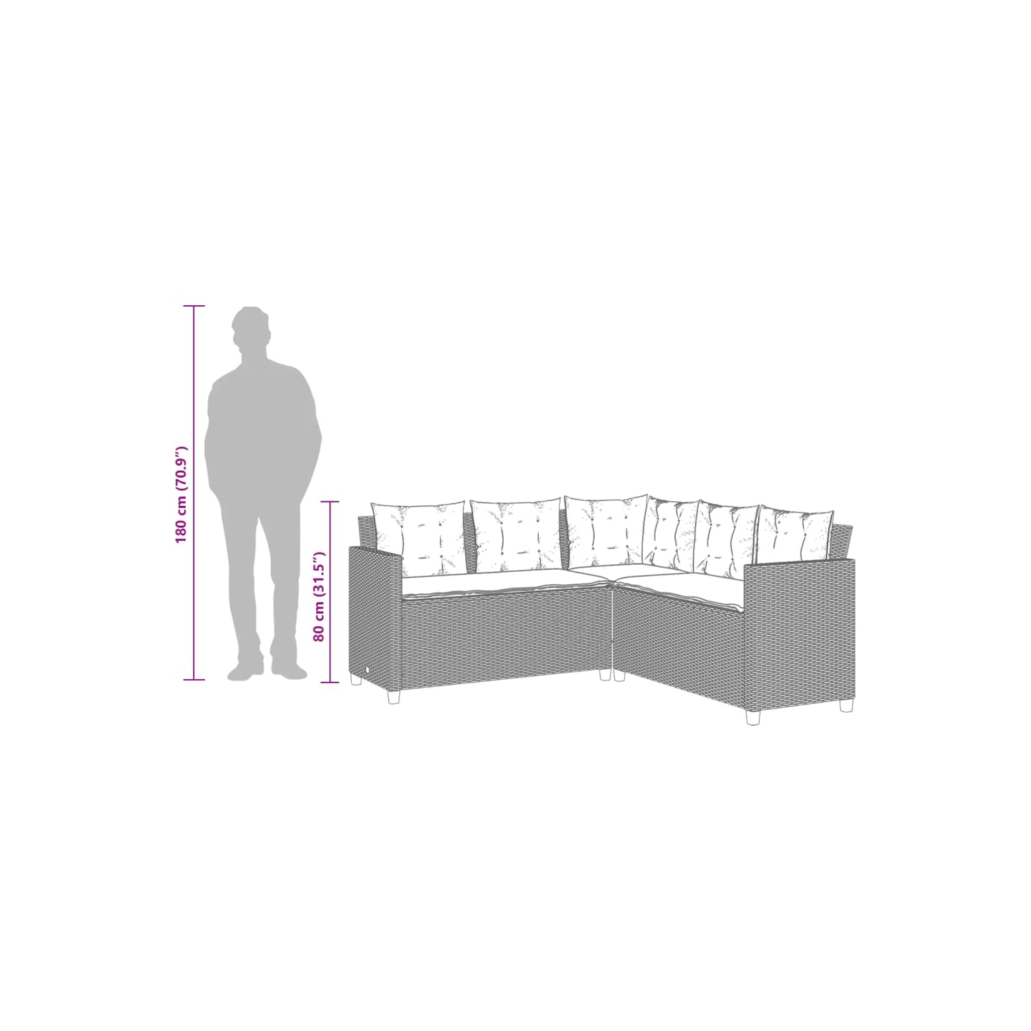 Divan de jardin vidaXL avec table et coussins en L brun poly rotin