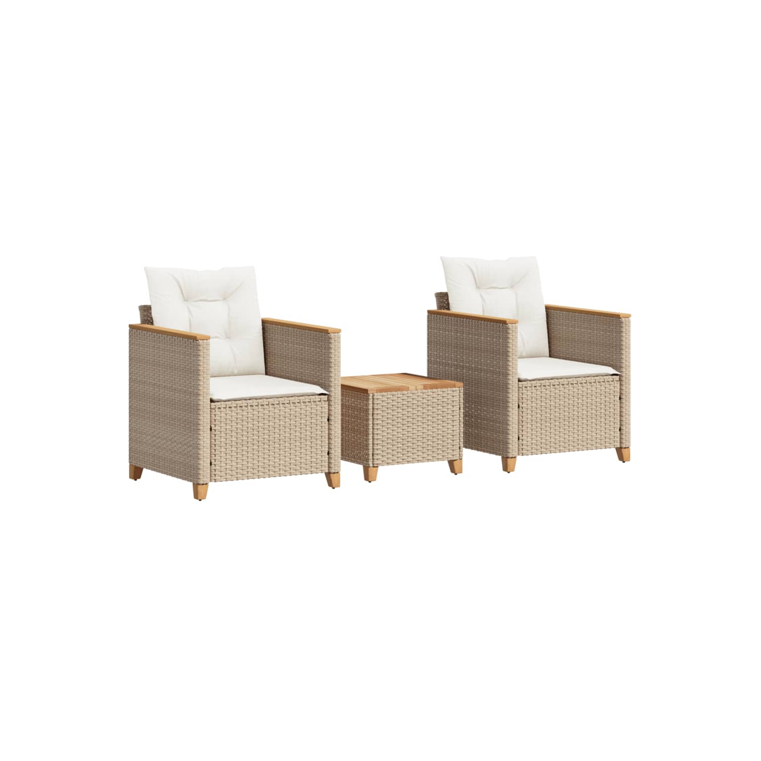 Ensemble bistro VidaXL 3 pièces avec coussins beige poly rotin bois d'acacia