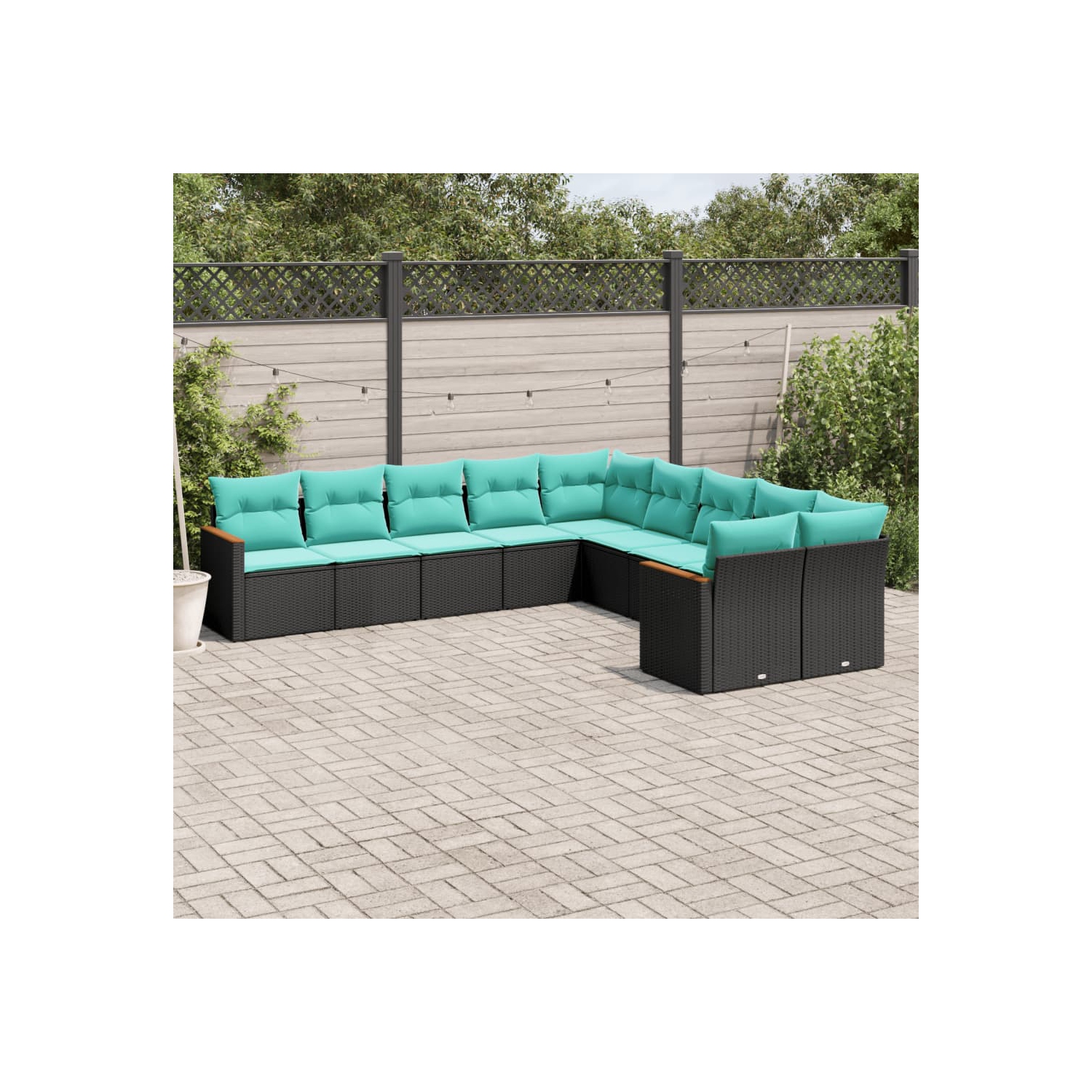 Ensemble de 10 pièces avec canapé de jardin et coussins en rotin de polyester noir VidaXL