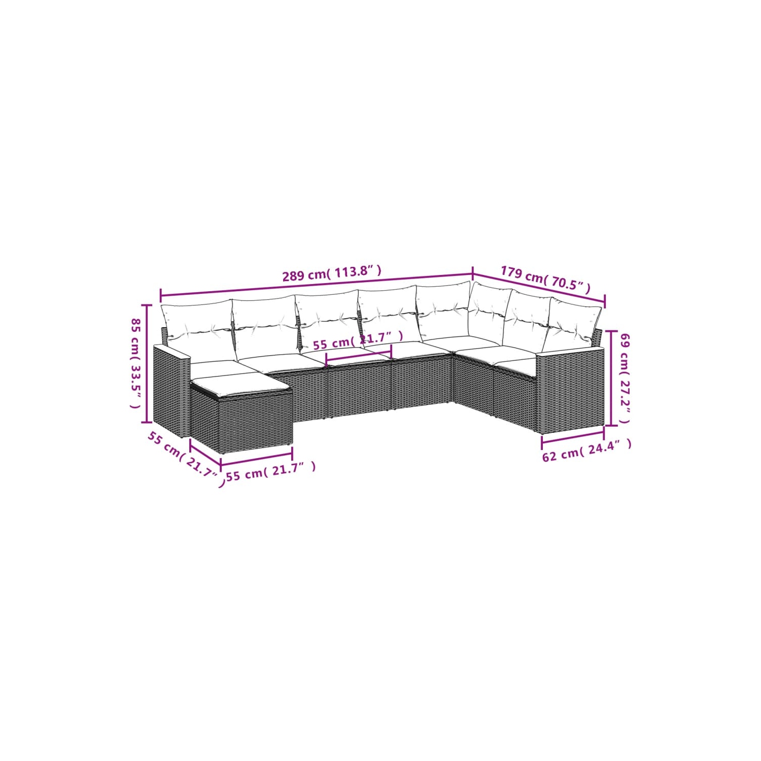 vidaXL 8 Piece Garden Sofa Set with Cushions Black Poly Rattan