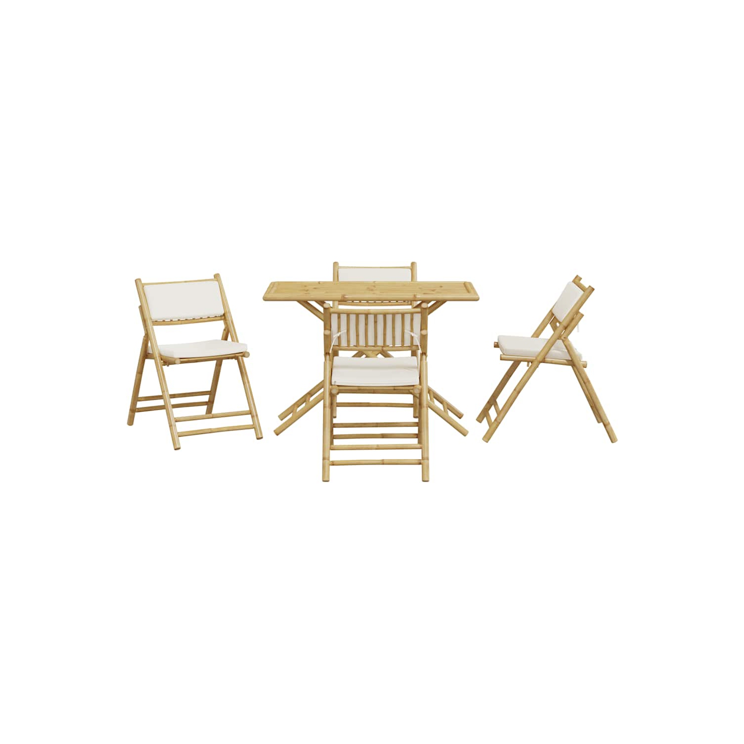 vidaXL 5 Piece Folding Bistro set with Cream White Cushions Bamboo