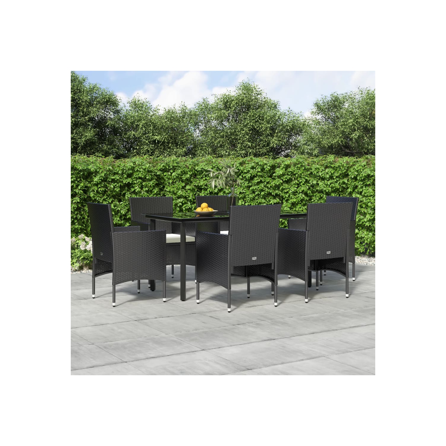 vidaXL 7 Piece Garden Dining Set with Cushions Black