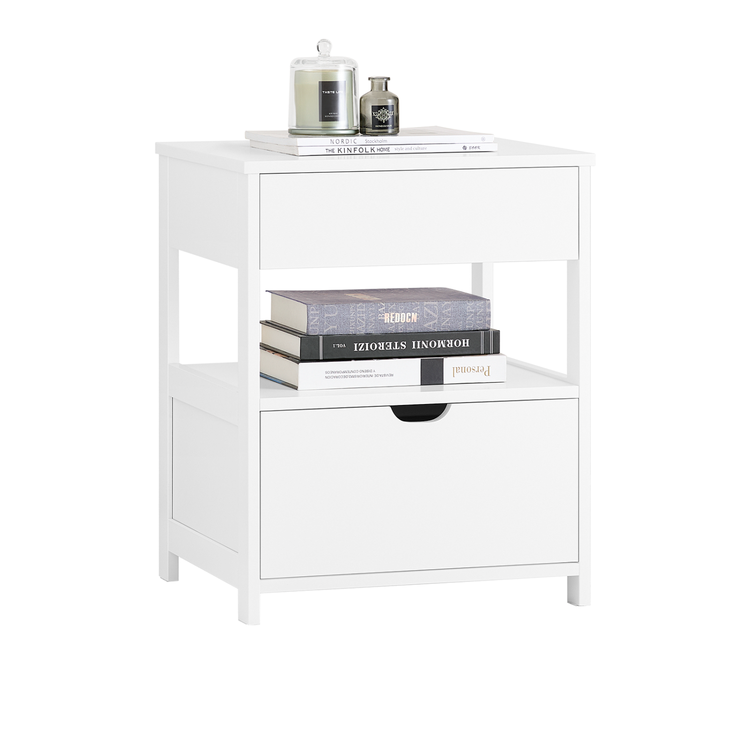 SoBuy Beside Table with Drawers, Night Table Stand Lamp Table End Table Side Table, White FRG258-II-W
