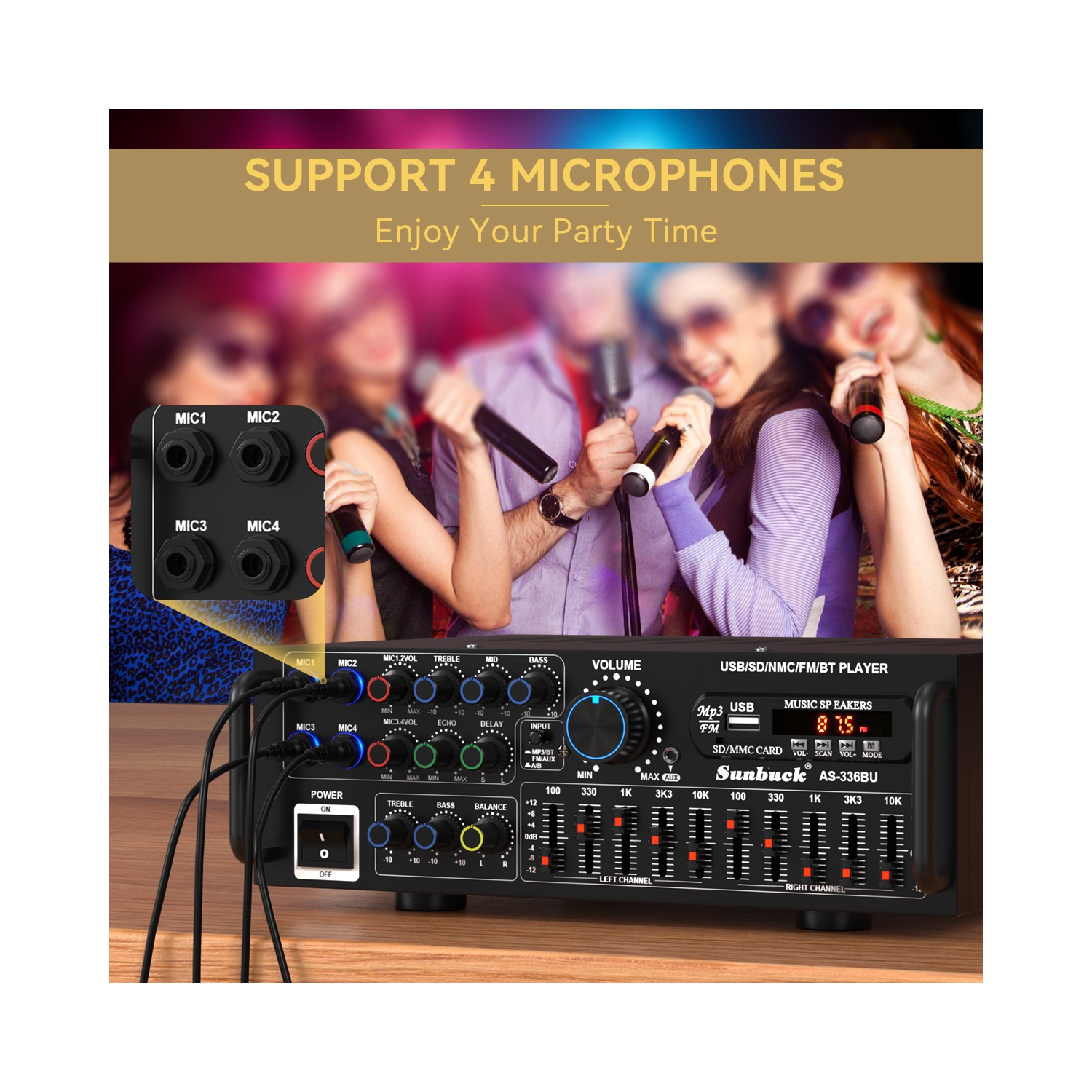 TOPTENG 2000W Bluetooth 5.0 HiFi Stereo Power Amplifier- Audio Receiver for Home Theater & Car Audio with Subwoofer, USB/SD/AUX, FM Radio, Karaoke