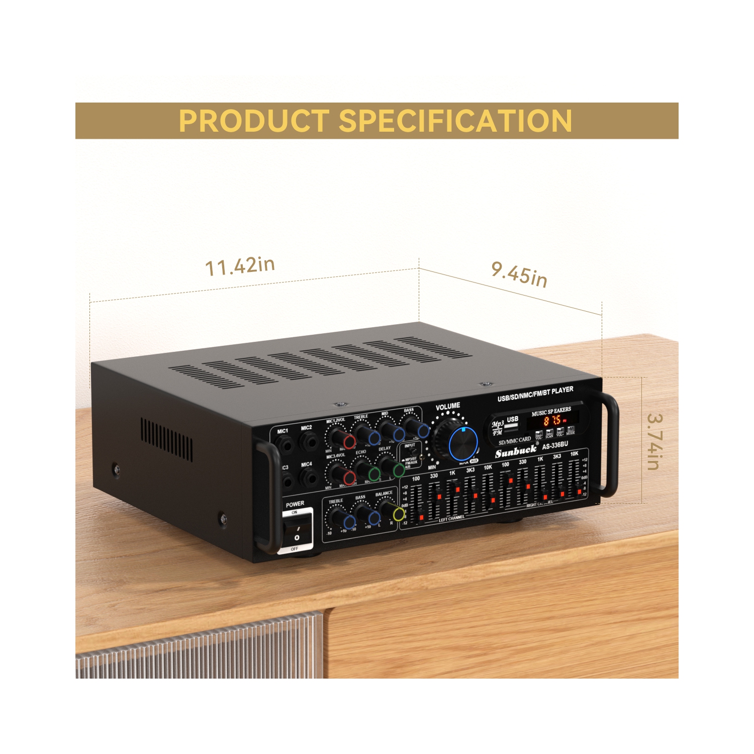 TOPTENG 2000W Bluetooth 5.0 HiFi Stereo Power Amplifier- Audio Receiver for Home Theater & Car Audio with Subwoofer, USB/SD/AUX, FM Radio, Karaoke