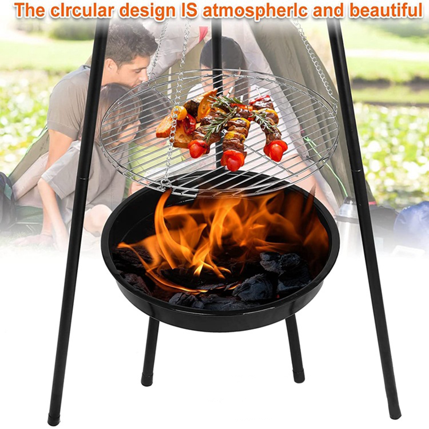 TOPTENG Portable Camping Fire Pit, Height-Adjustable Outdoor Tripod with Stainless Steel BBQ Net, Charcoal Grill, and Garden Patio Heater for