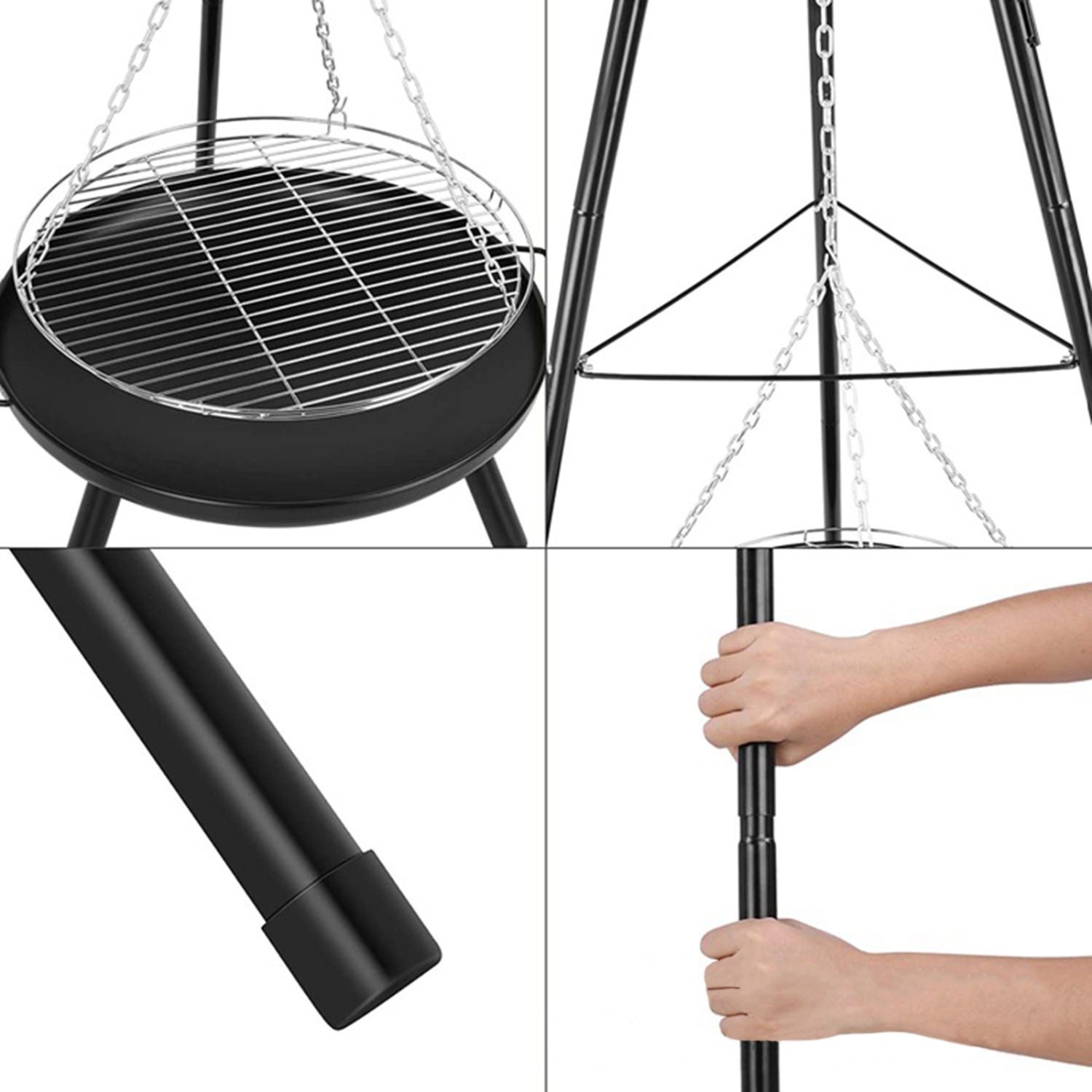 TOPTENG Portable Camping Fire Pit, Height-Adjustable Outdoor Tripod with Stainless Steel BBQ Net, Charcoal Grill, and Garden Patio Heater for