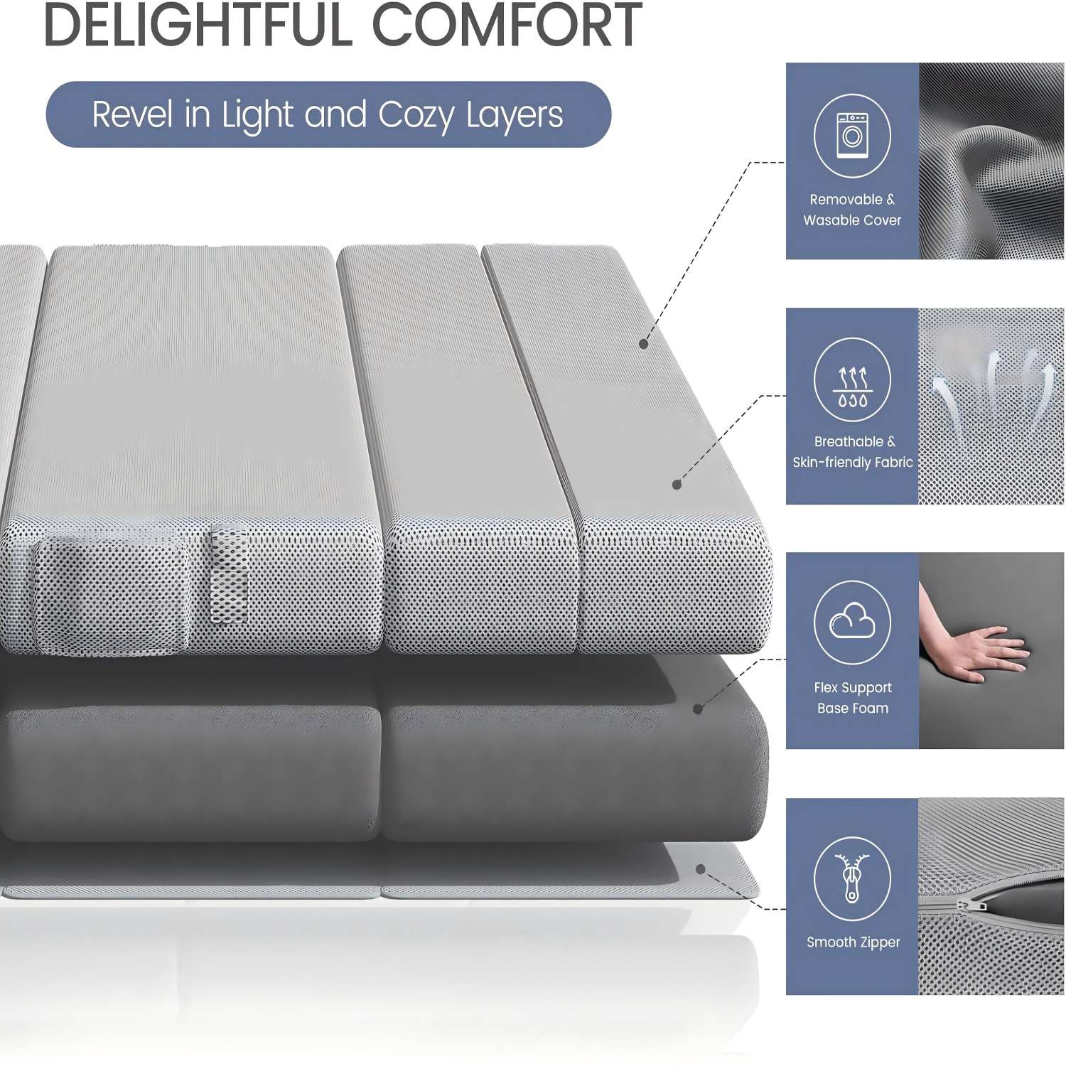CoolHut Foldable Mattress Full Size, Memory Foam 4 Inch Thick Portable RV Mattress with Removable Washable Cover & Storage Bag for Guests, Camping,