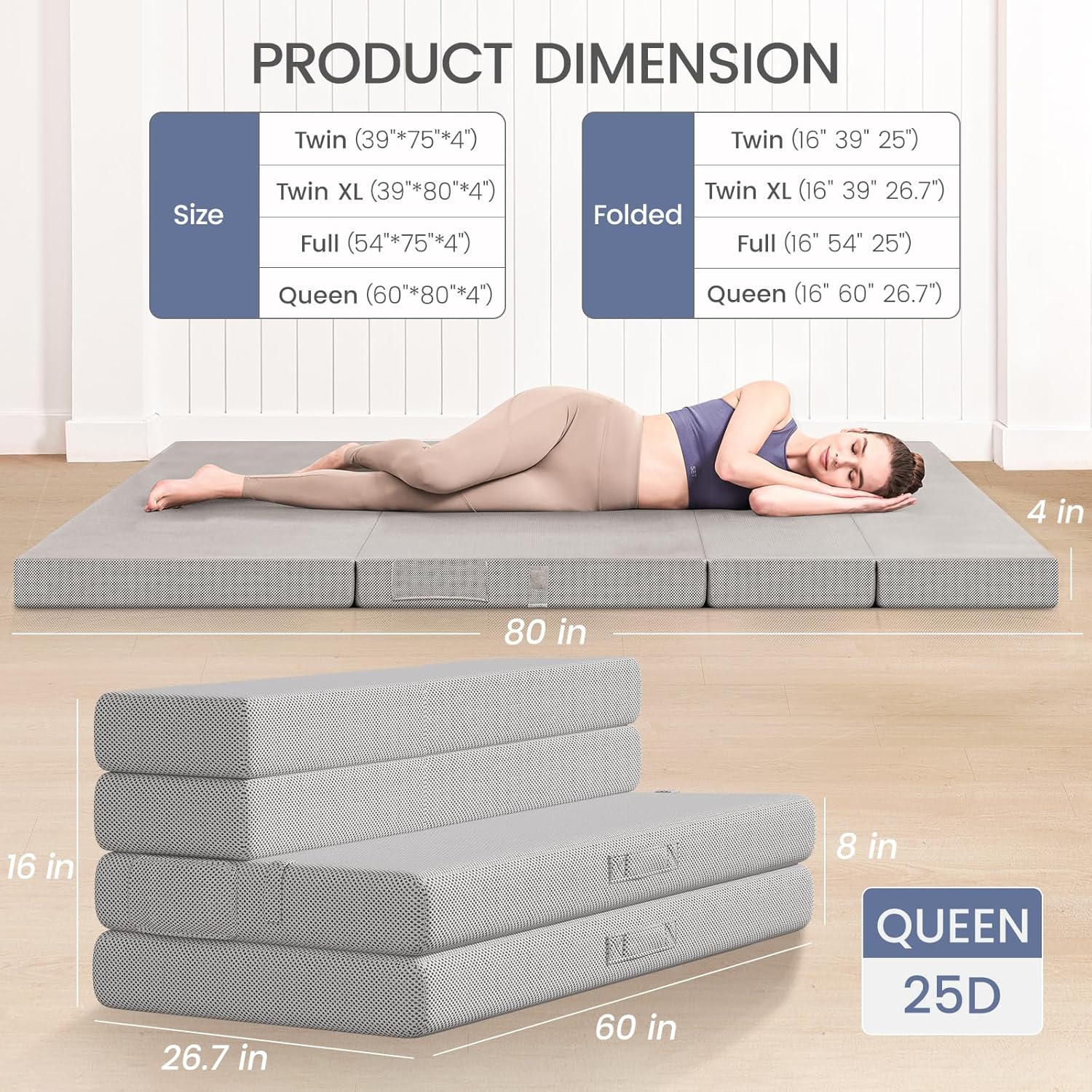 CoolHut Foldable Mattress Queen Size, Memory Foam 4 Inch Thick Portable RV Mattress with Removable Washable Cover & Storage Bag for Guests, Camping,